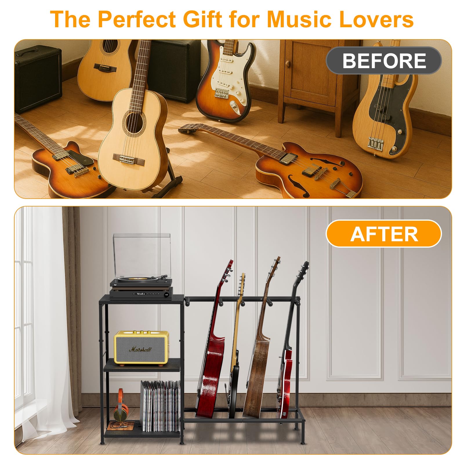 Stojak na gitarę do wielu gitar, regulowany uchwyt na gitarę z wyściełaną ochroną na wzmacniacz, gitarę elektryczną, basową, wzmacniacz, stojak na multiwyświetlacz, do domu lub studia