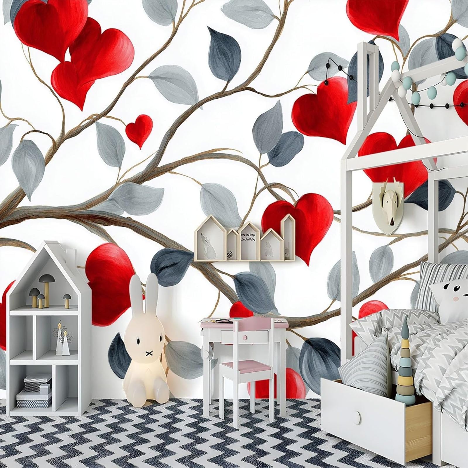 pdghsdkgjh Valentine's Day Themed wall Mural, White Love Branch - wall Decoration for Living Room/Children's Room, 300cm x 210cm Stickers - Frameless Painting - Poster
