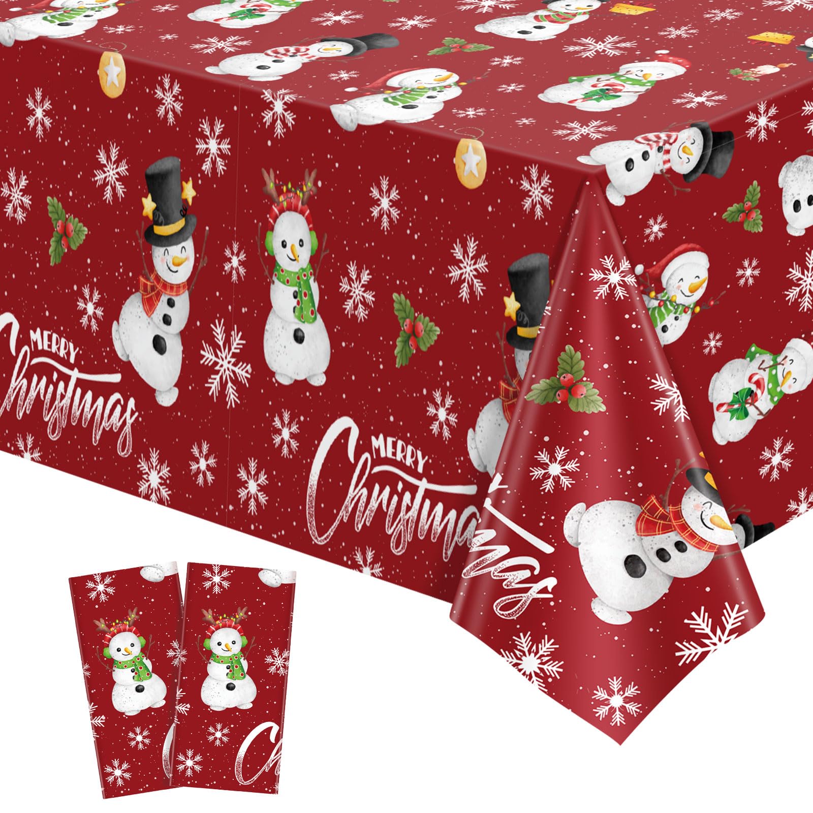 NatNarr 2 Pack Christmas Snowman Tablecloths, 54 x 108 inch Snowman Plastic Table Cloth for Rectangle Tables Disposable Tablecloth for Christmas Holiday Party โ image 1