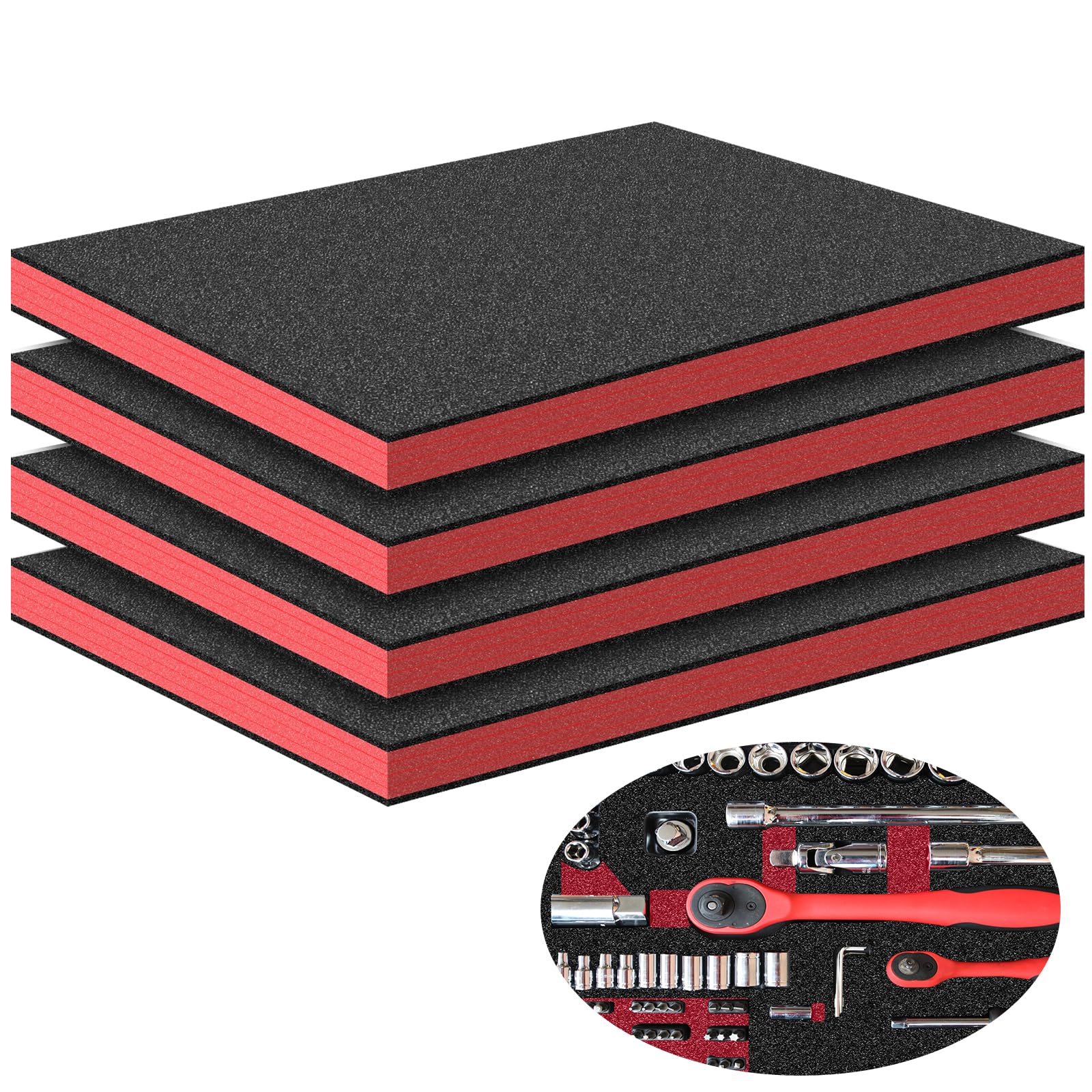 Inserti in schiuma per cassetta degli attrezzi 4 fogli poliuretano 40x30x4 cm Rosso