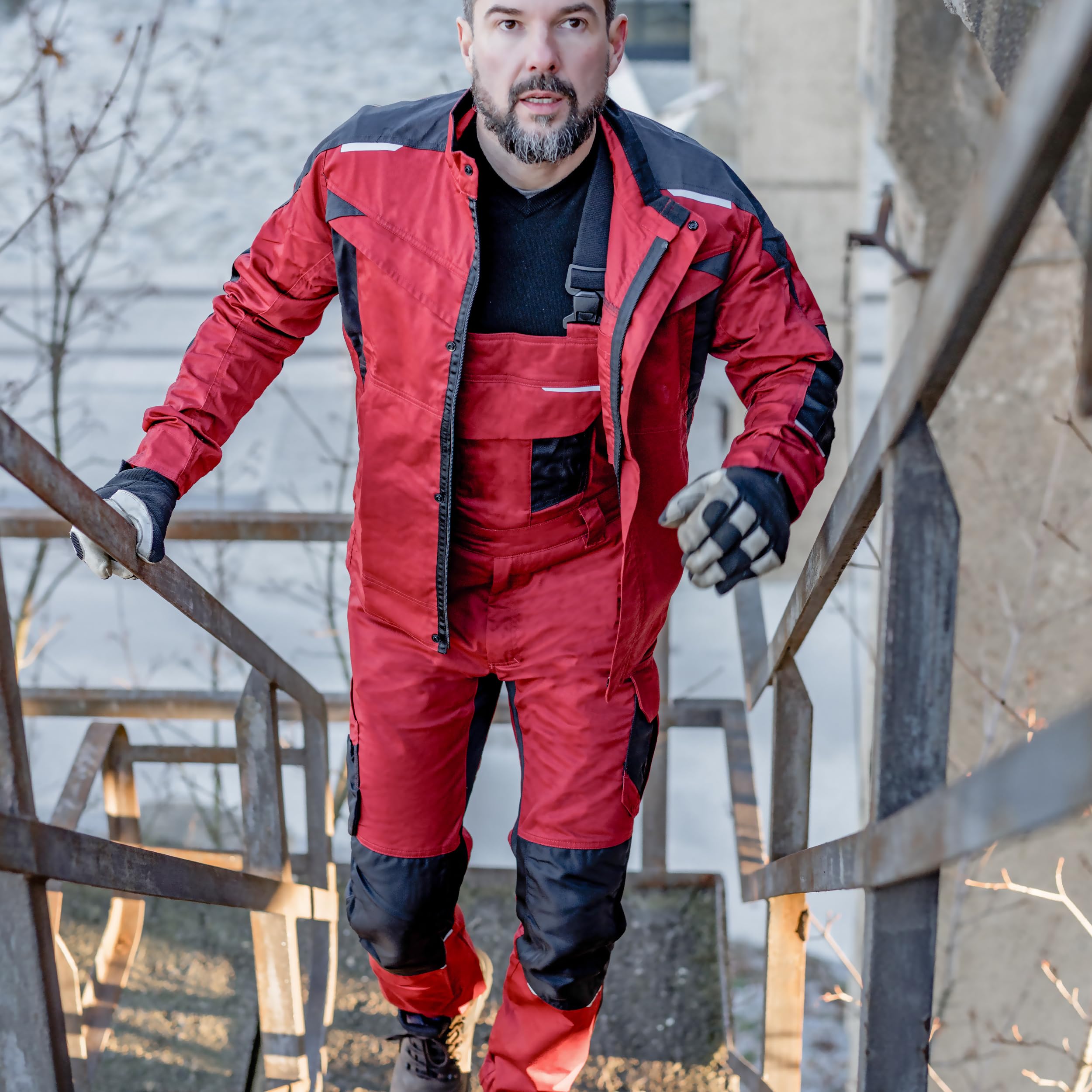 Qualitex iND - Salopette cargo da lavoro stretch Flex Workwear da uomo Premium