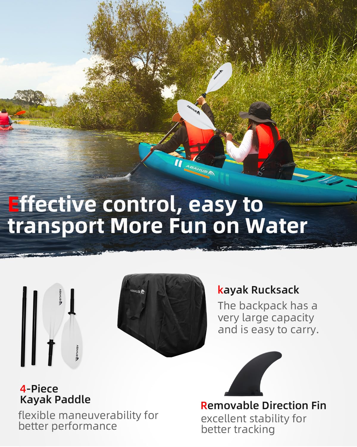 Abahub Kayak Hinchable 320/420cm con Remo, Asiento, Bomba y Bolsa 1/2 Plaza 320x89x23cm