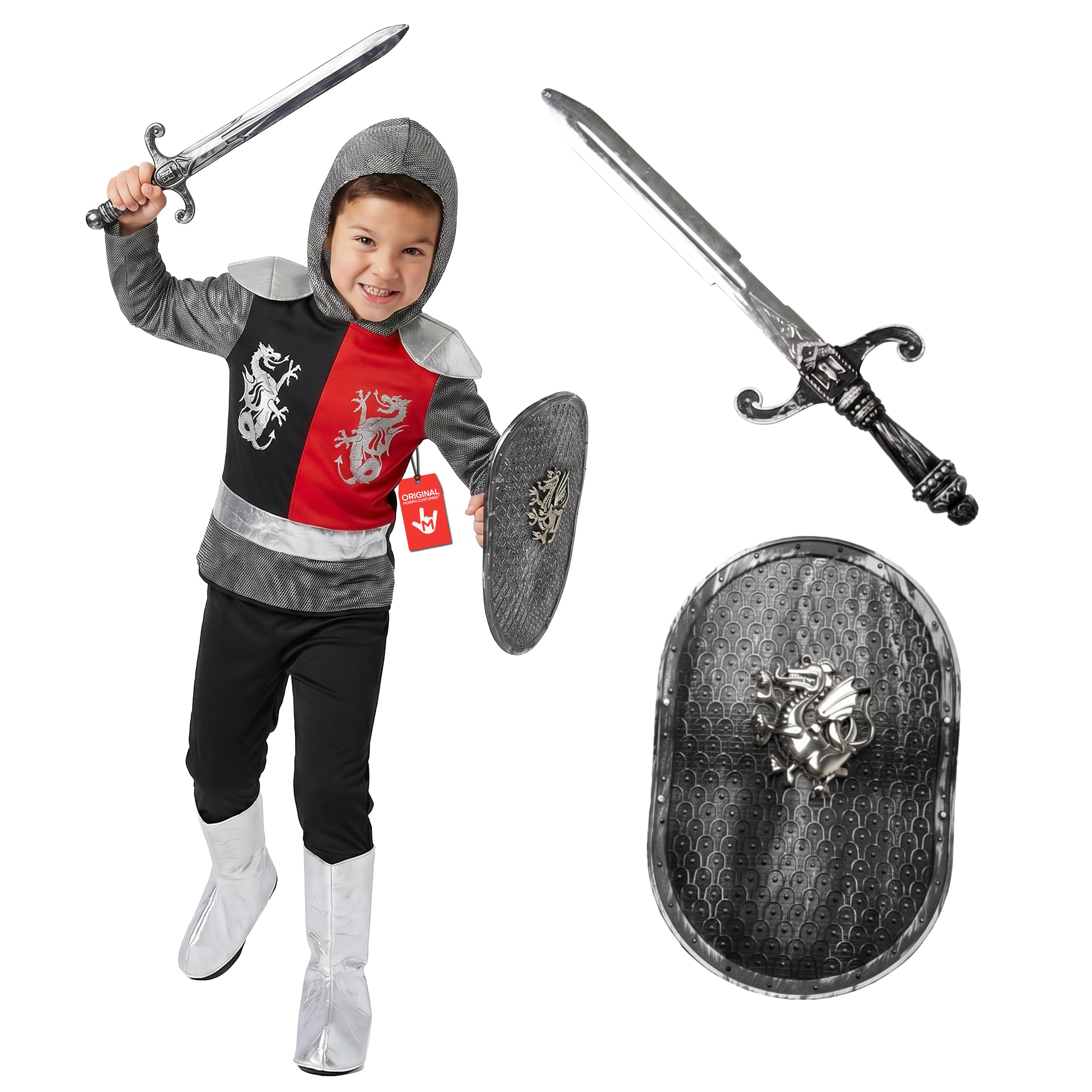Talla única Ajustable 3-8 Años Disfraz De Caballero Medieval Niño TOLOYE - 9 Piezas Con Casco