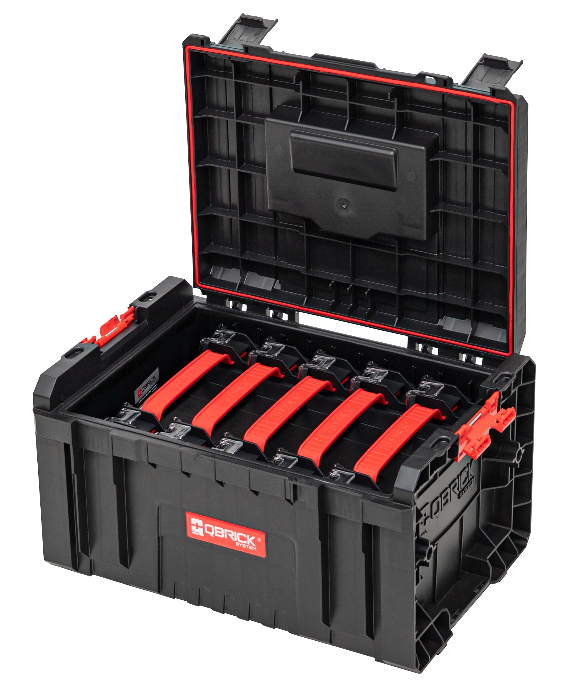 Qbrick System Werkzeugkoffer Werkzeugkasten Leer Werkzeugkiste PRO Toolbox 2.0 Schwarz Rot 450 x 334 x 240 mm