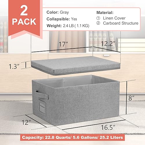 Miniatura 9 de Graciadeco Cajas de almacenamiento de armario de 22.8 cuartos con tapas, de lona rosa, plegables, para recuerdos, apilables, tapa plana, para ropa,