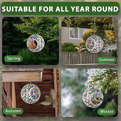 Miniatura 4 de Lily's Home Comedero colgante para pájaros silvestres, una excelente adición a cualquier jardín, mosaico. 5.5 pulgadas de diámetro, gotas multicolor