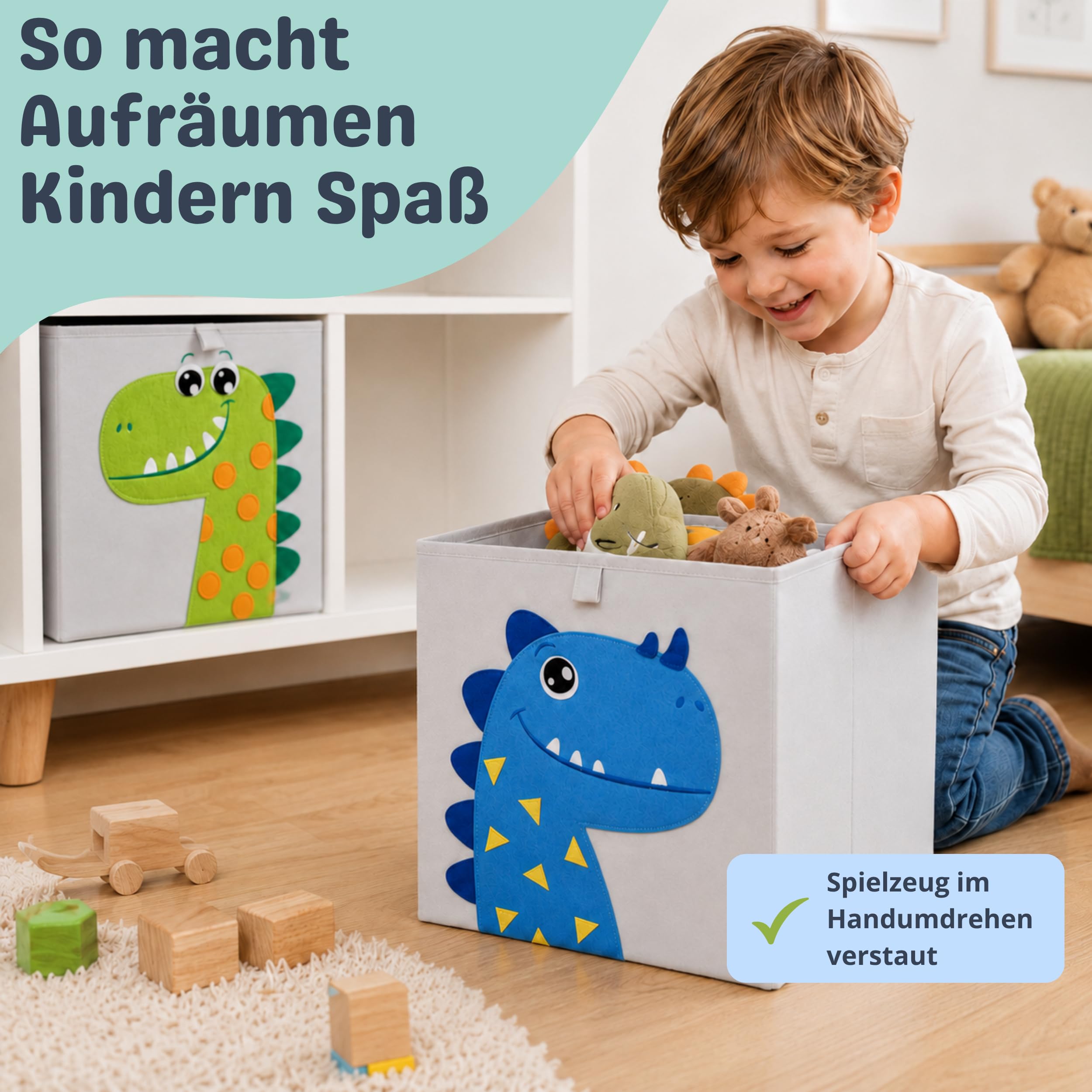 wonneklein Aufbewahrungsbox Kinder - 33x33x33 cm - Faltbare Spielzeugkiste mit Tiermotiv - Ordnungsbox für Kallax Regal - Kinderzimmer Aufbewahrung