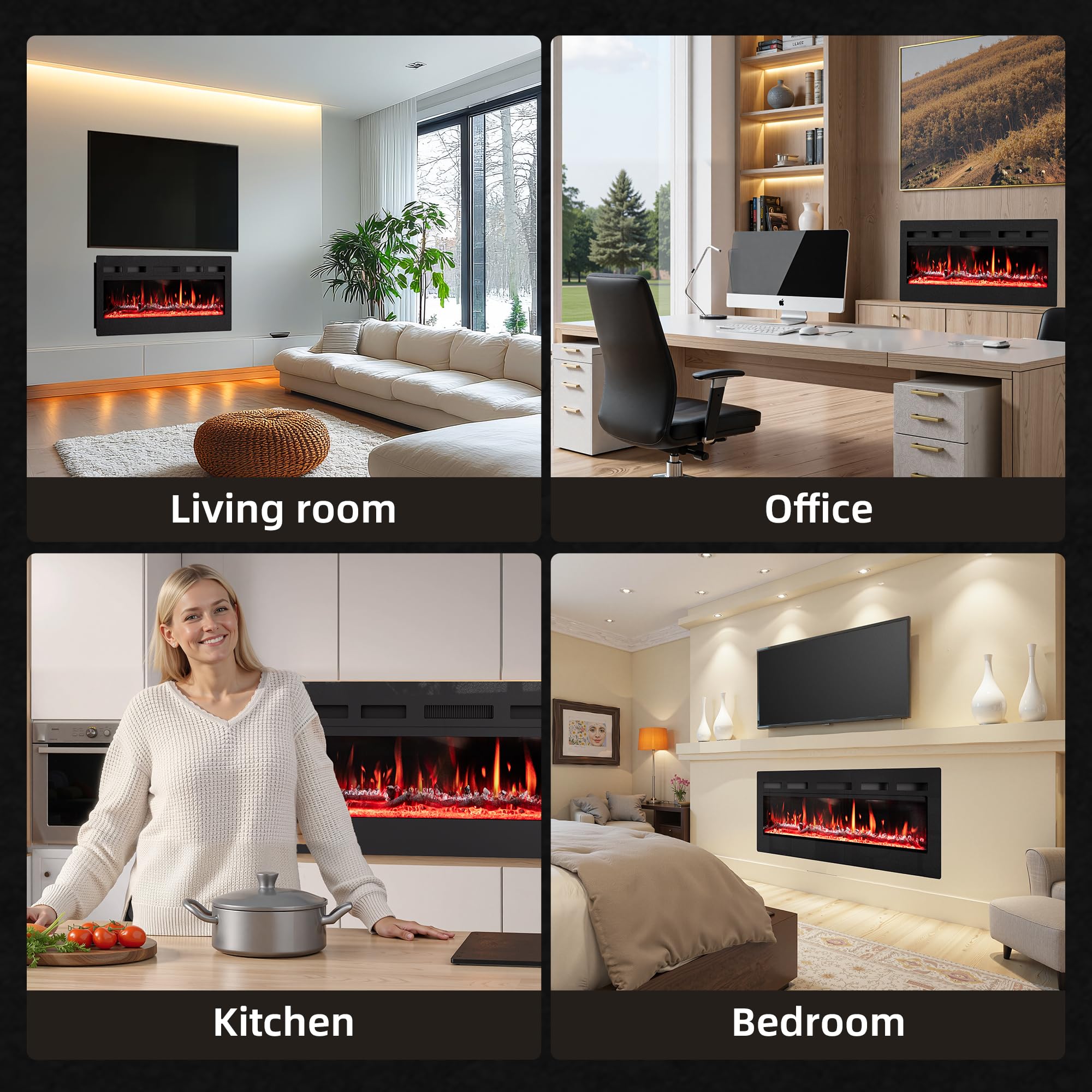 Camino Elettrico 92cm 900W/1800W Fiamma 12 Colori Scintillio Termostato Preciso 15-30°C Touchscreen Telecomando