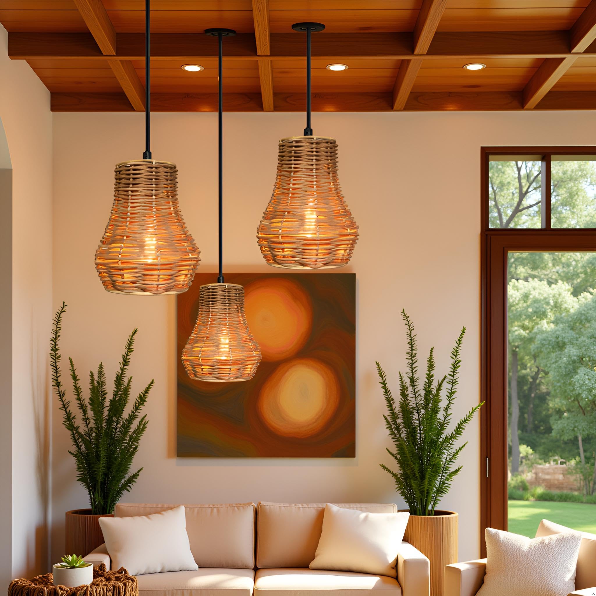 Klosz rattanowy do lampy wiszącej, kinkietu i lampy stołowej, styl boho, akcesoria do lamp DIY, 3 sztuki kloszy