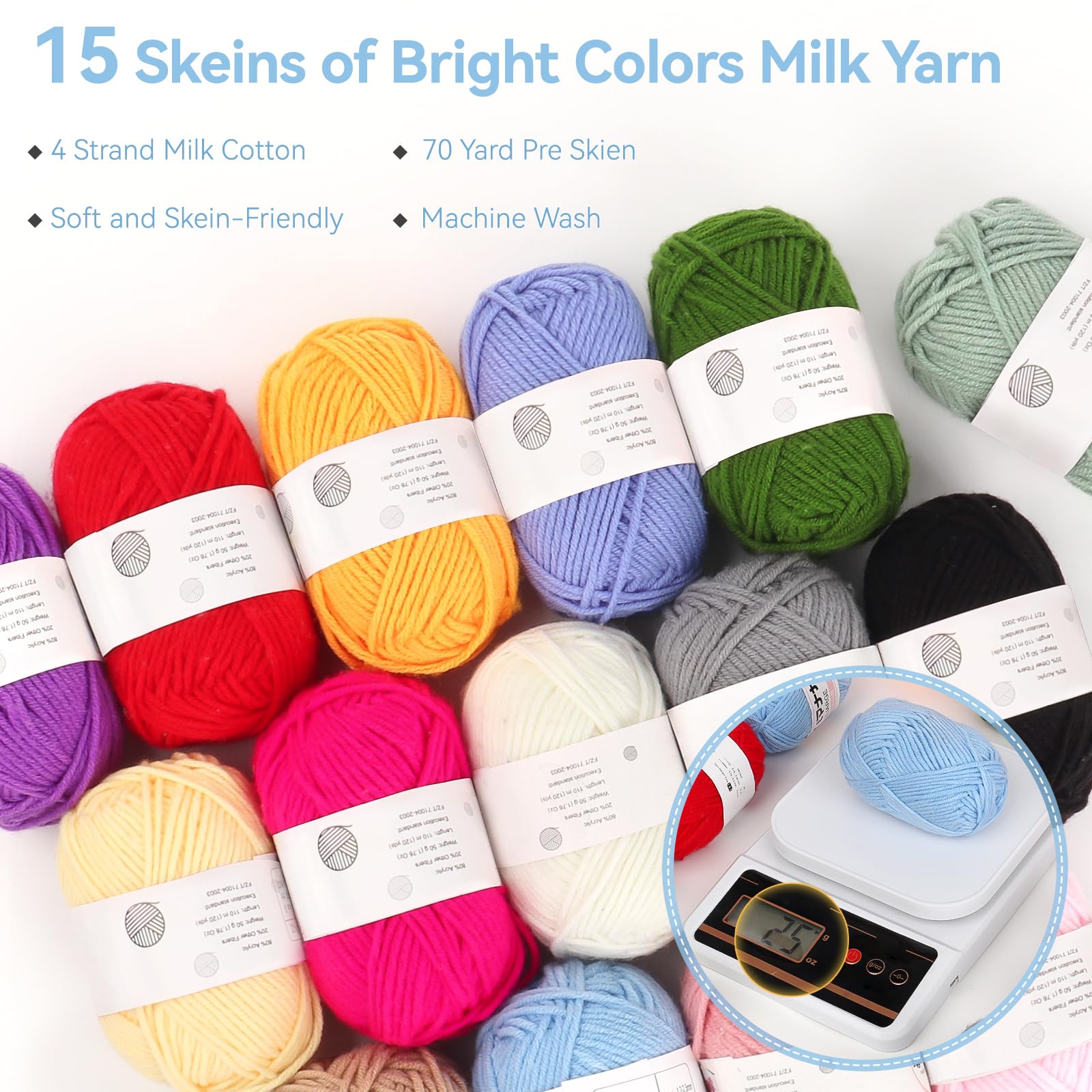 Reessy Crochet Kits for Beginners Adults Complete Crochet Kit with 15Pcs × 25g Yarn14 Size Ergonomic Metal Crochet Hooks 2.0-10.0mm Storage Bag - Image 4