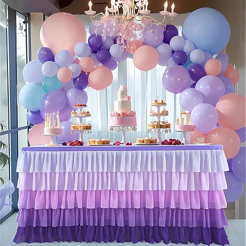 Miniatura 14 de Mantel de sirena para decoración de cumpleaños, falda de mesa tutú para mesas rectangulares, océano bajo el mar, fiesta, 9 pies