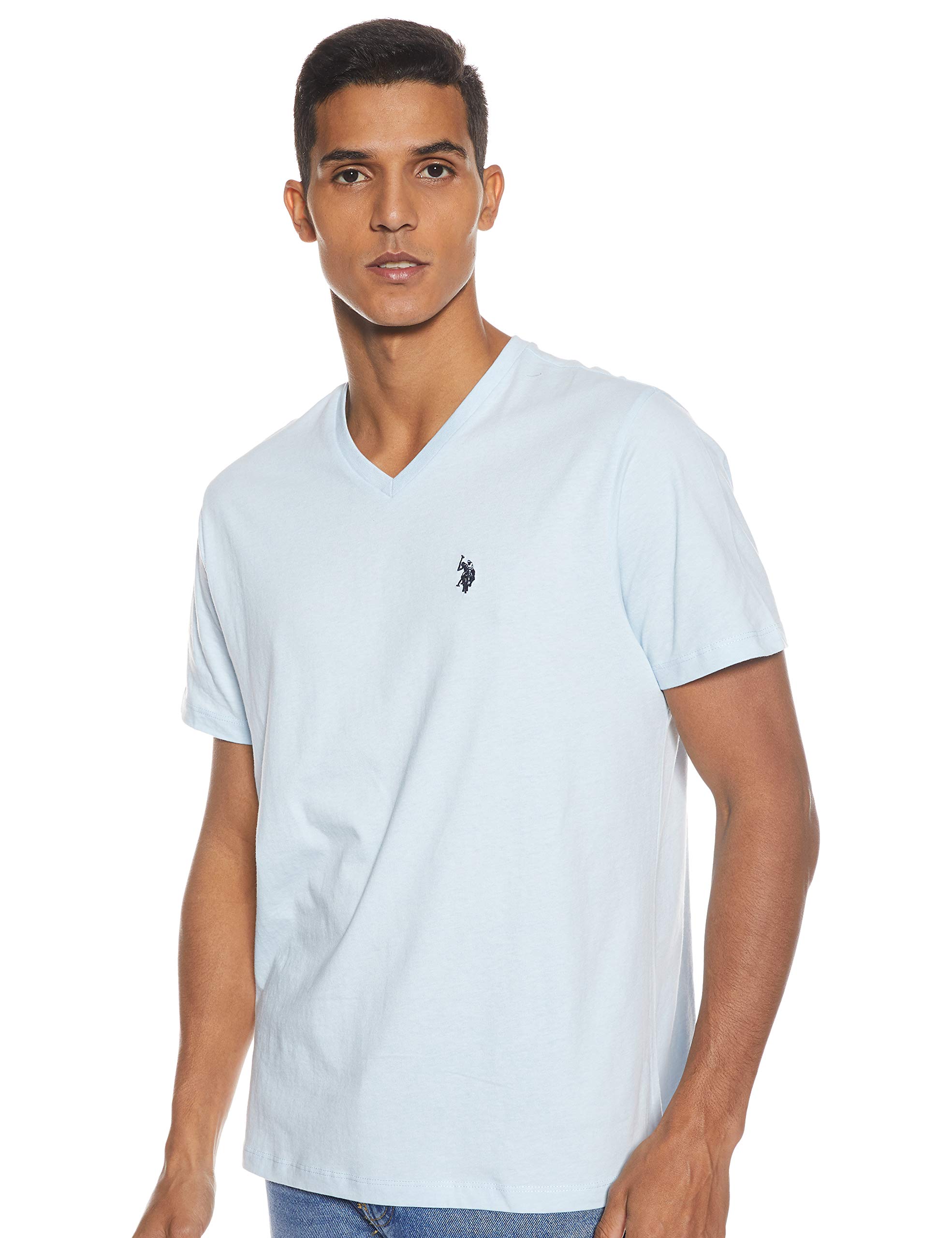 U.S. Polo Assn. Men's V-Neck Tee, Tahoe Blue Heather, Medium
