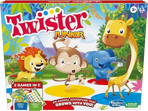 Hasbro Gaming Twister Junior Game, Animal Adventure 2 caras Mat 2 juegos en 1, juego de fiesta para niños de 3 años en adelante y 2-4 jugadores