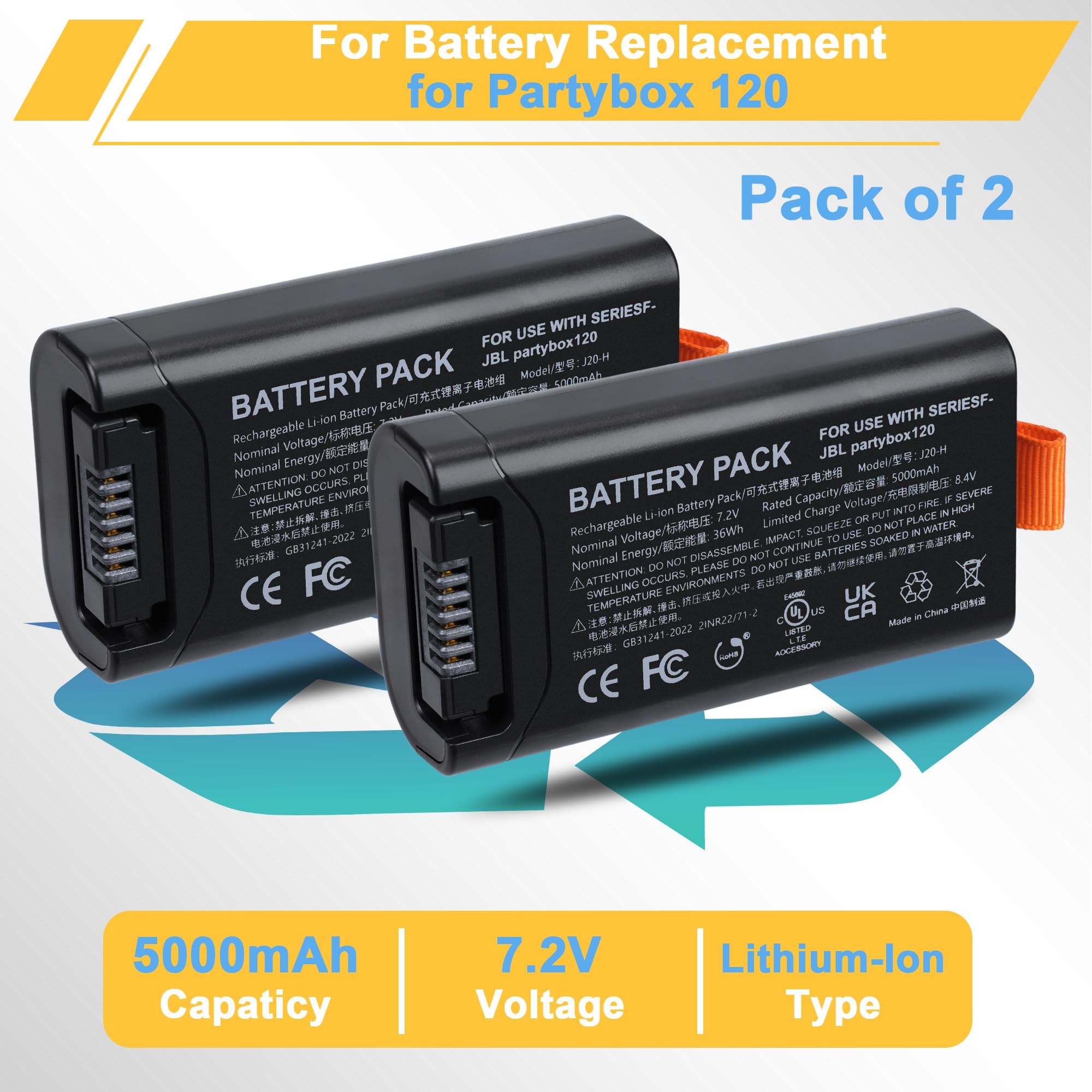 Sostituzione per Partybox 120 Batteria: per Batteria 200 - Party Box Club 120 - PartyBox 120 Batterie al Litio Sostituibili Pacco 5000mAh