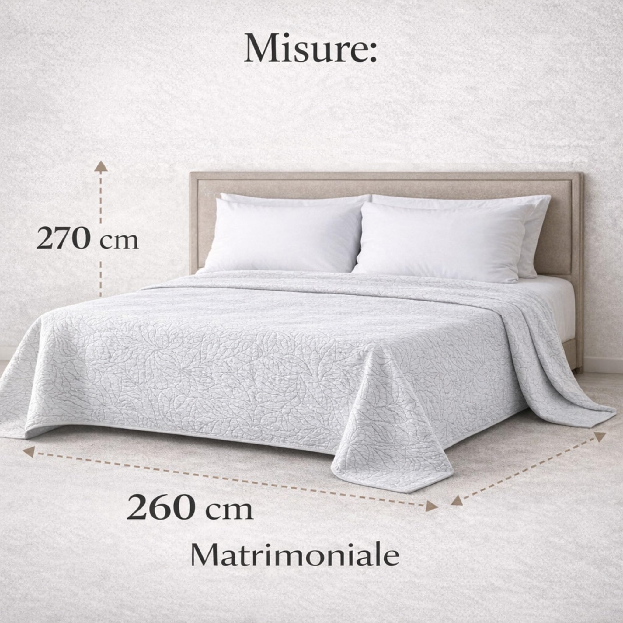 Zambaiti Copriletto Matrimoniale 260x270 cm Frond Matelassè Jacquard Made in Italy – Copriletto Estivo Leggero Non Trapuntato – Tessuto in Rilievo Cotone Poliestere (Grigio)
