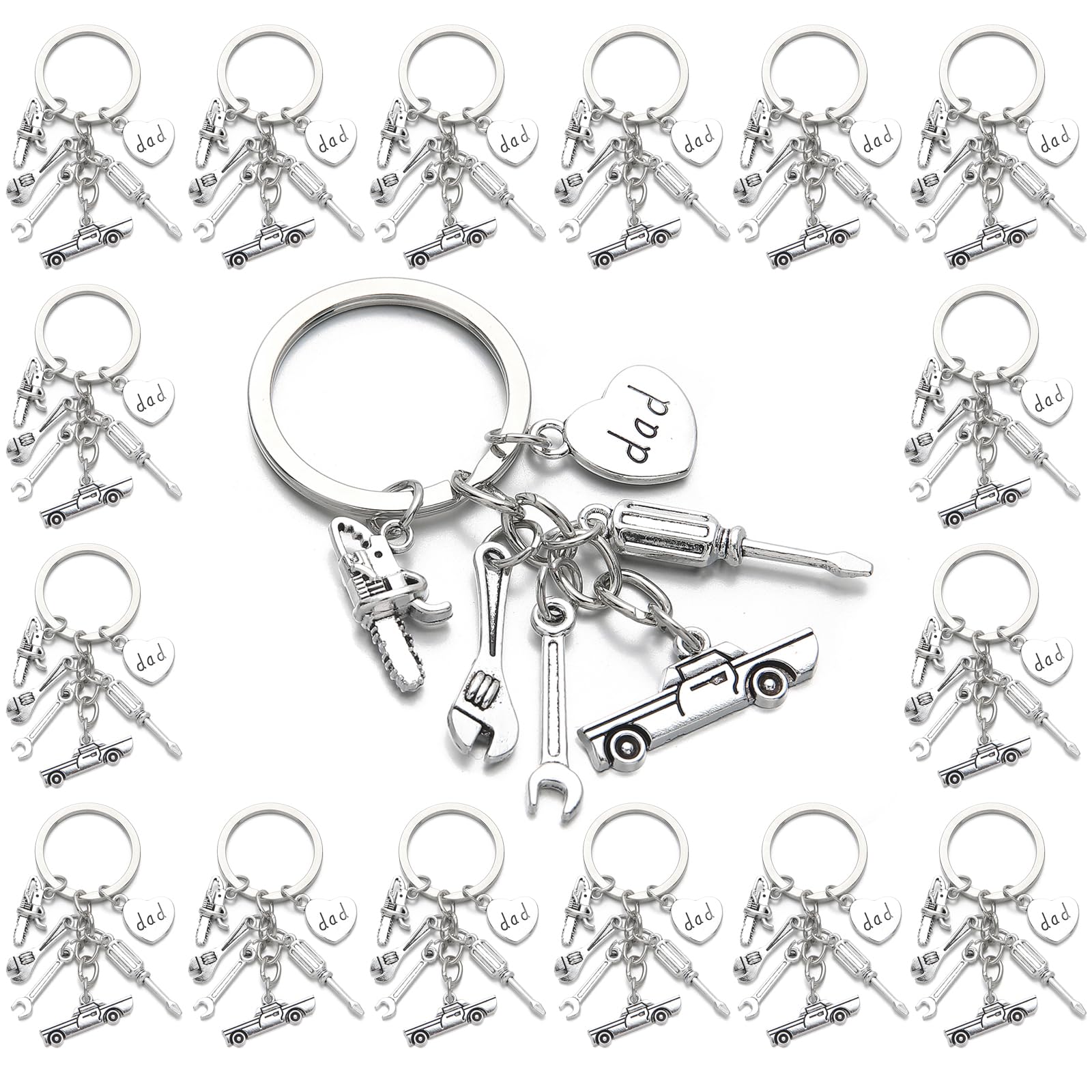 PHAETON 20PCS Dad's Keychain with Wrench Charm Hammer Charm Screwdriver Charm and Pliers Charms Dad Keychain Car Repairing Tools Keychain for Men Father's Day Gift Birthday Gift Car Enthusiasts