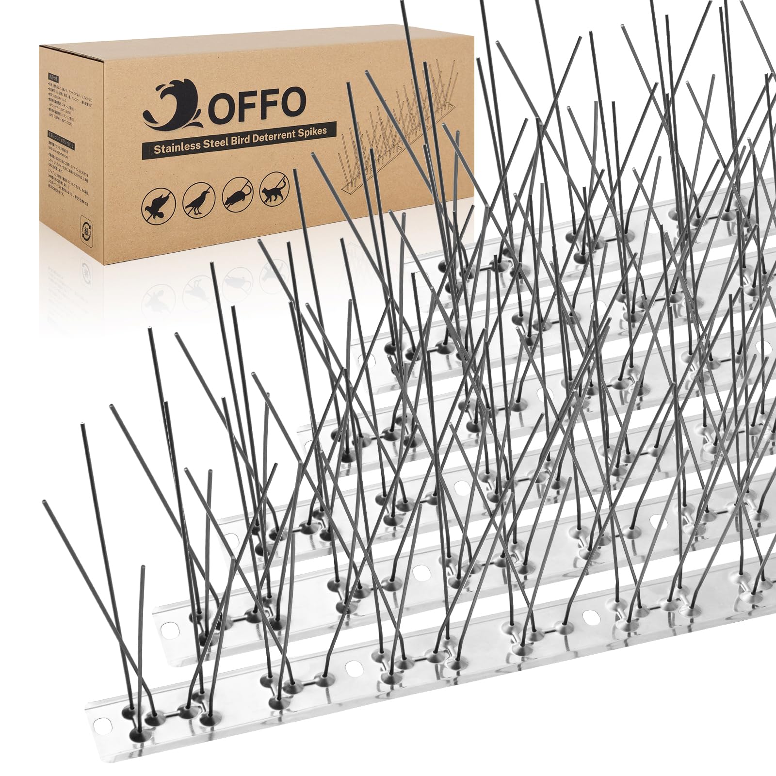 OFFO Bird Spikes Pre-Assembled for Pigeons Birds, Cover 10 Feet Durable Bird Spikes with Stainless Steel for Fence Roof Mailbox Window