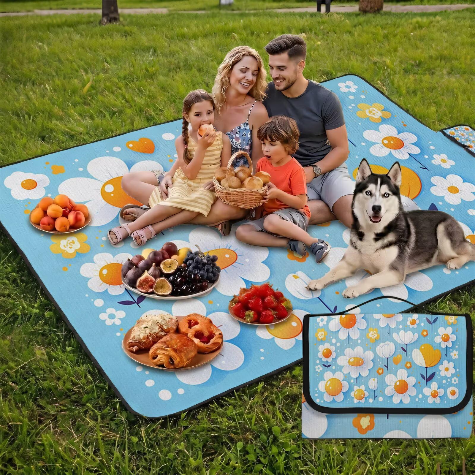 Coperta de Picnic 150x200 cm, Blu Manta Picnic Impermeable Anti-Sabbia Manta de Playa Pieghevole, Outdoor Picnic Blanket per Spiaggia, Camping, Giardino, Trekking - carino FZ-130