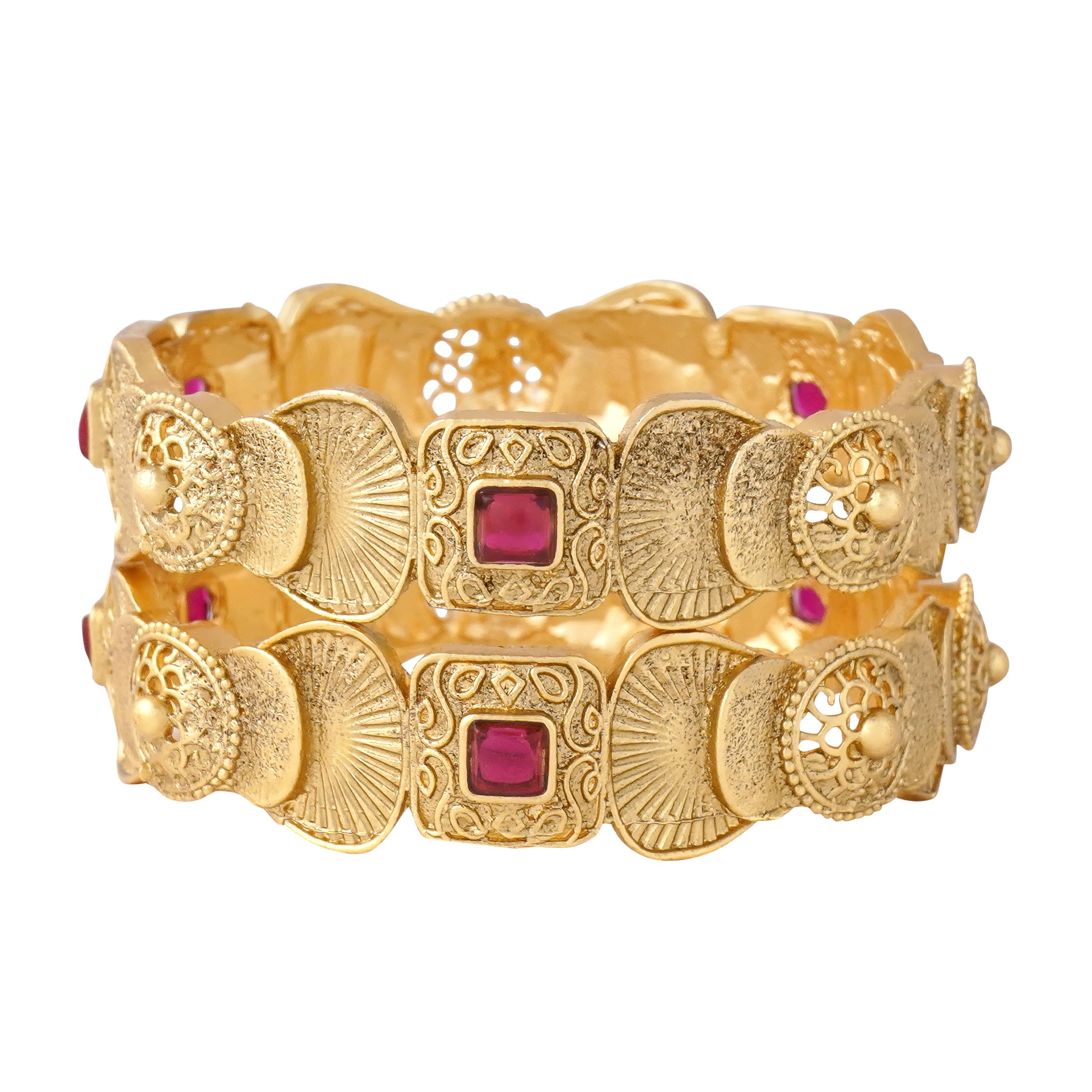 Mansiyaorange Two Floral Leaf Pattern Ruby Pink Kempu Stone Matte Gold Plated Bangles/Bangdi/Chudi/for Women(2. 6) (B0CD62YF5Z) Amazon Price History, Amazon Price Tracker