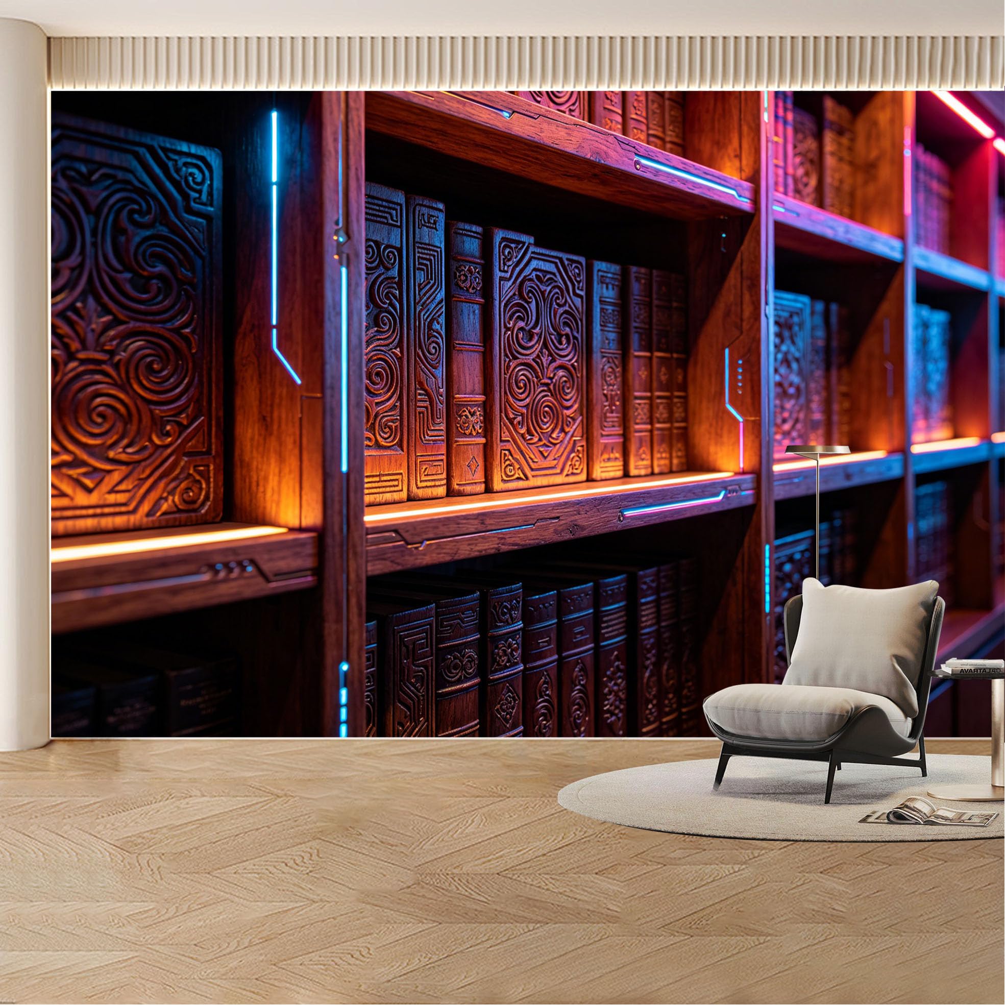 Custom Wall Mural Wallpaper Wooden Bookshelf Library Landscape Modern Wall Decor Large Wall Art Vintage Luxury Removable SelfAdhesive Large Photo for Living Room， Bedroom， Office