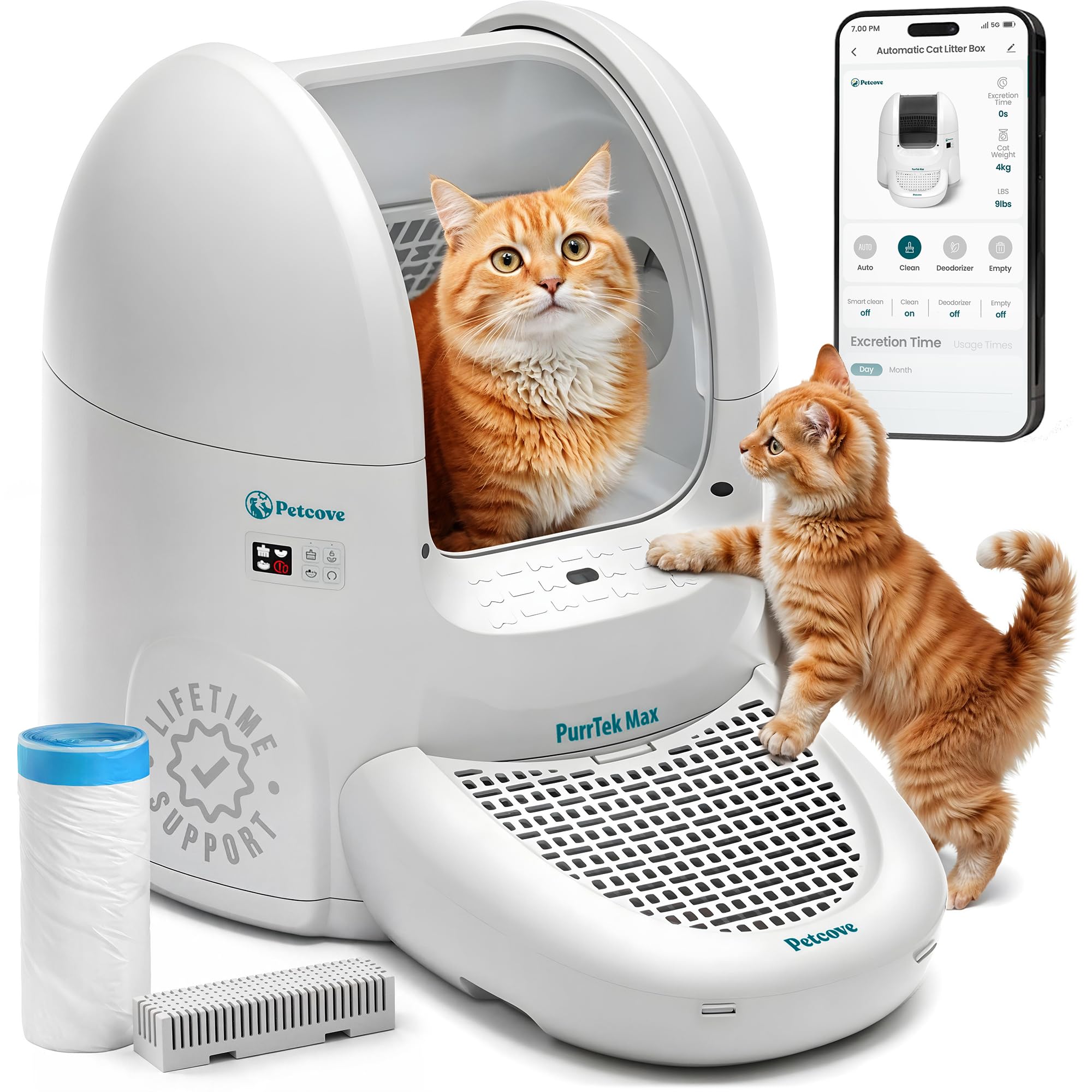 Petcove PurrTek Automatic Litter Box Self Cleaning 5GHz Wi-Fi