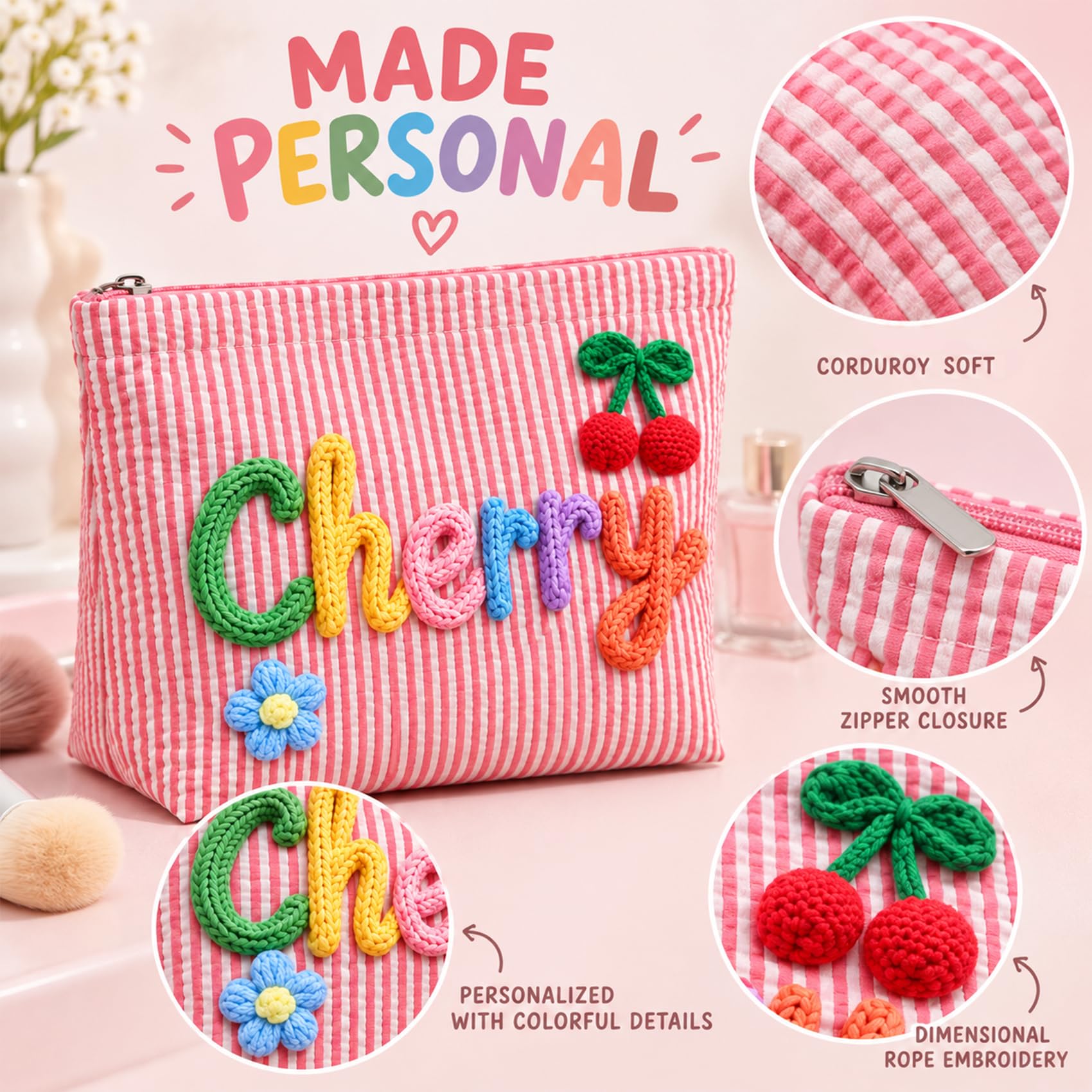 Neceser de Maquillaje Personalizado con Nombre, Bolsa de Viaje