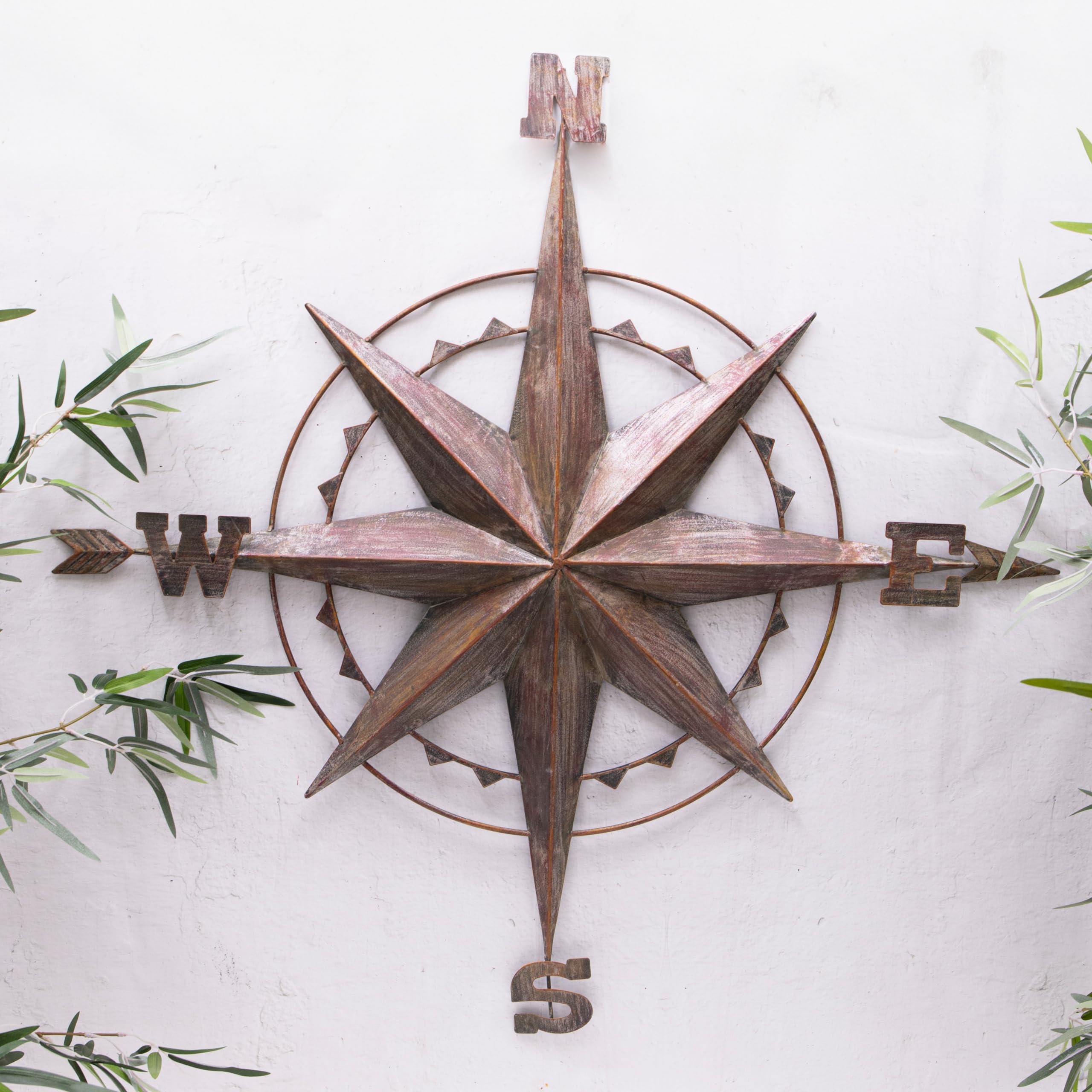 Large Rustic Metal Compass Antique Wall Art Garden Vintage Sculpture Plaque Decor 90cm
