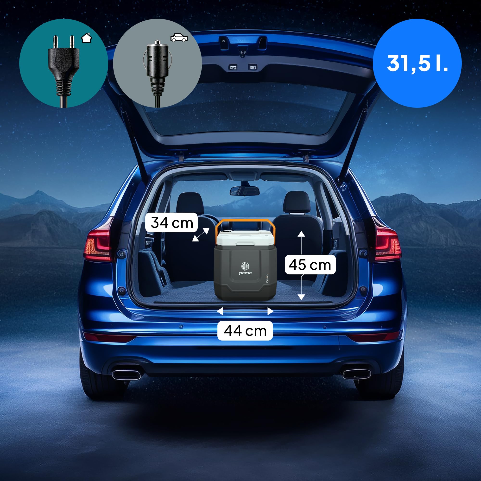 peme Frigorifero Portatile Elettrico Congelatore Termoelettrico Frigo Campeggio Auto 12v 220v Doppia Alimentazione per Camper Ricaricabile Congelatori Viaggio con Speaker Car Fridge USB - 31,5L Trip