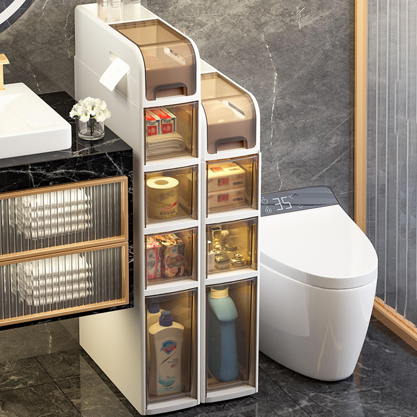 Armadietto da bagno stretto con C Ders & Ruote – alto bianco nizer per cucina, soggiorno, camera da letto, corridoio, lavanderia e WC