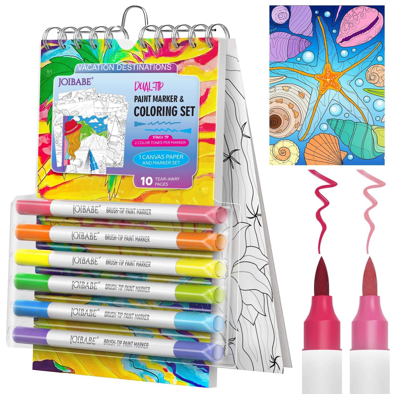 joibabe Colouring Book for Children Adult,A5 Colouring Activity Books with 6 Acrylic Painting pens/12 Colours, Therapy Anti-Stress Books Relaxation Anxiety Relief Gifts for Women/Kids Travel