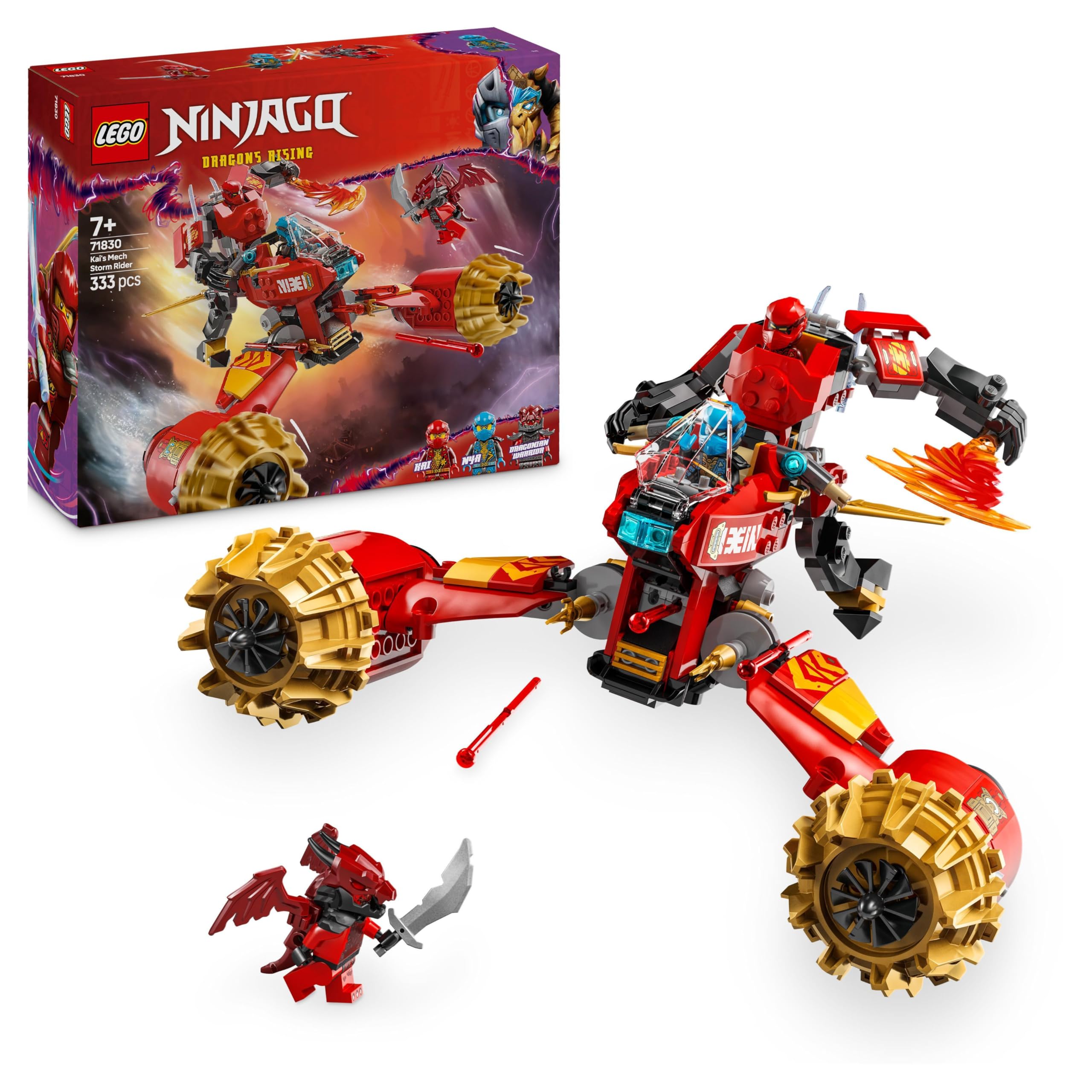 LEGO Ninjago Moto-Meca de la Tormenta de Kai Juguete de Construcción, Juego Ninja con Moto y 3 Minifiguras, Figura Articulada con Catana, Regalo para Niños y Niñas de 7 Años o Más 71830