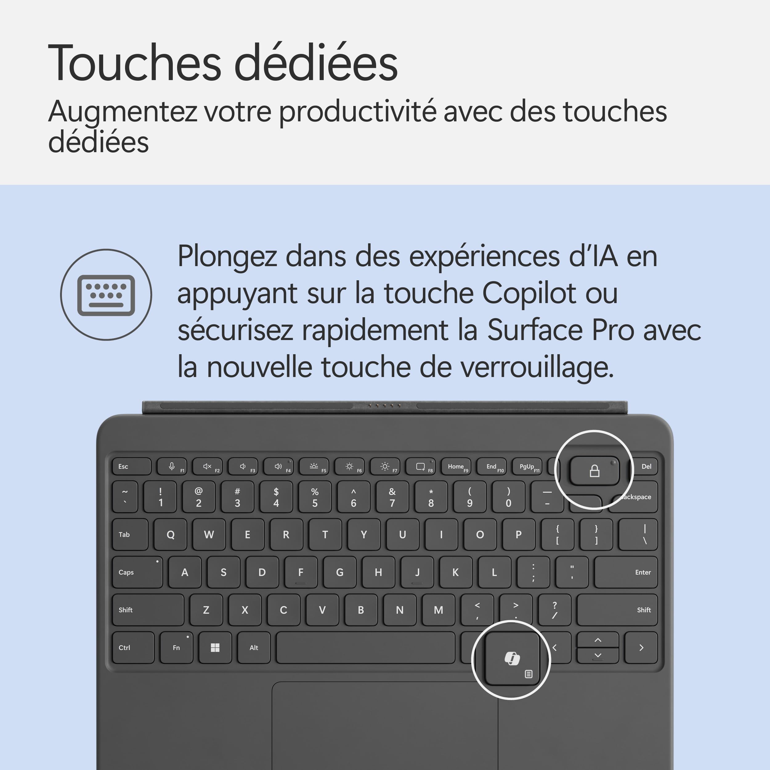 Clavier Microsoft Surface Pro 12'' | Ardoise | AZERTY | Compatible Surface Pro 12 pouces (1ère édition)