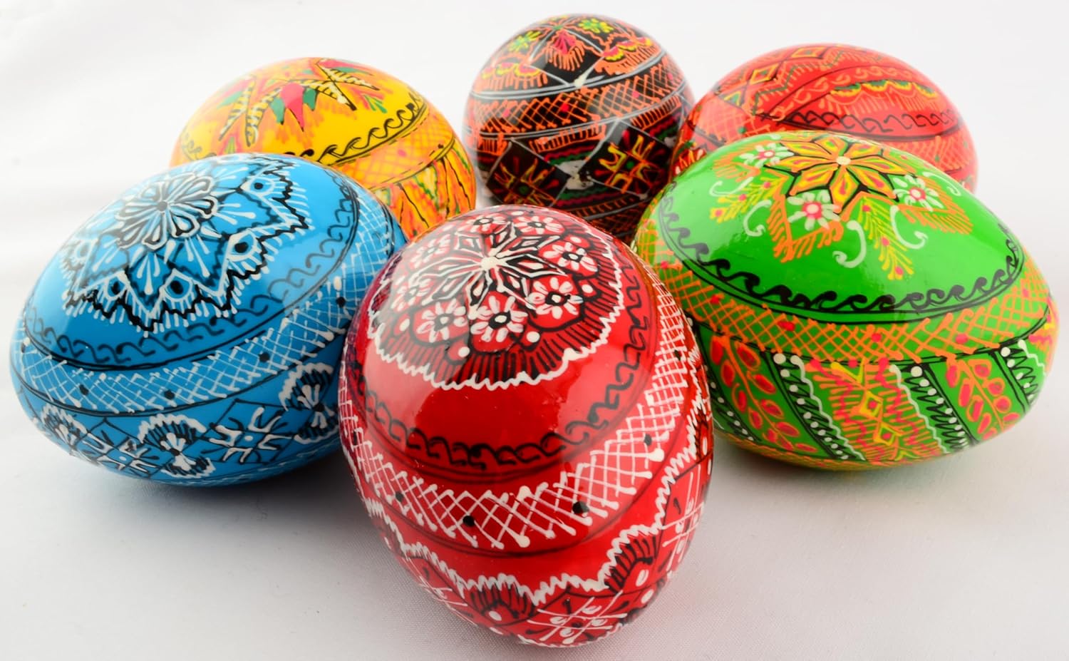 Easter Painted Eggs Wooden Ukrainian Pysanky Pysanka. Polish Pisanki. Czech Kraslice. Set of 6