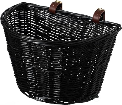 Wicker Front Cargo Bike Basket - Perfect for Riders of All Ages and Genders - for Beach Cruiser, Stationary Bike, E-Bike, or Road Bike with Stylish Faux Leather Straps