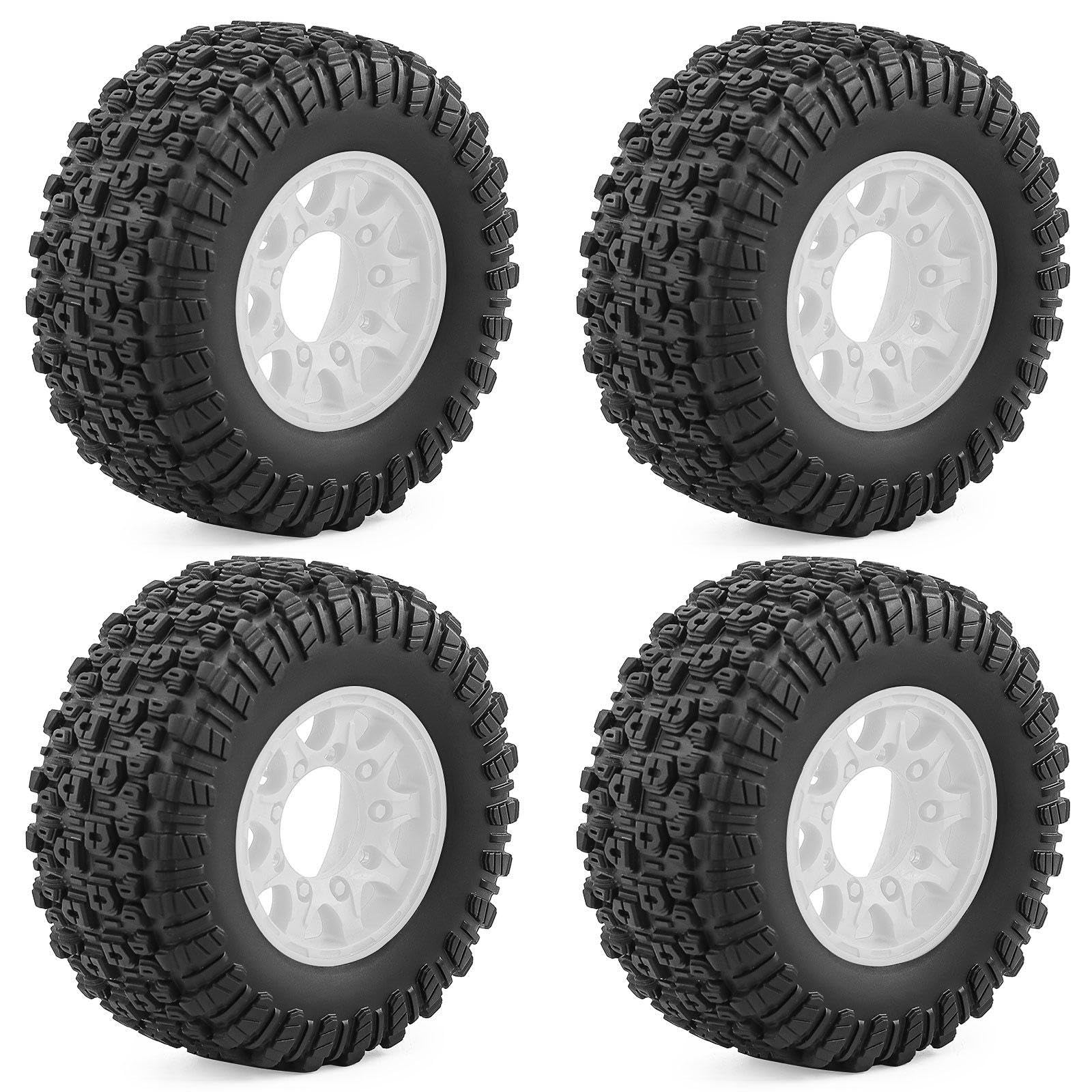 4 Pezzi Ruote Auto Giocattolo Pneumatici Ricambio Adattatori Inclusi Gomma PP Installazione Pratica Adatti a Modellismo Radiocomandato Riparazione RIC, Bianco