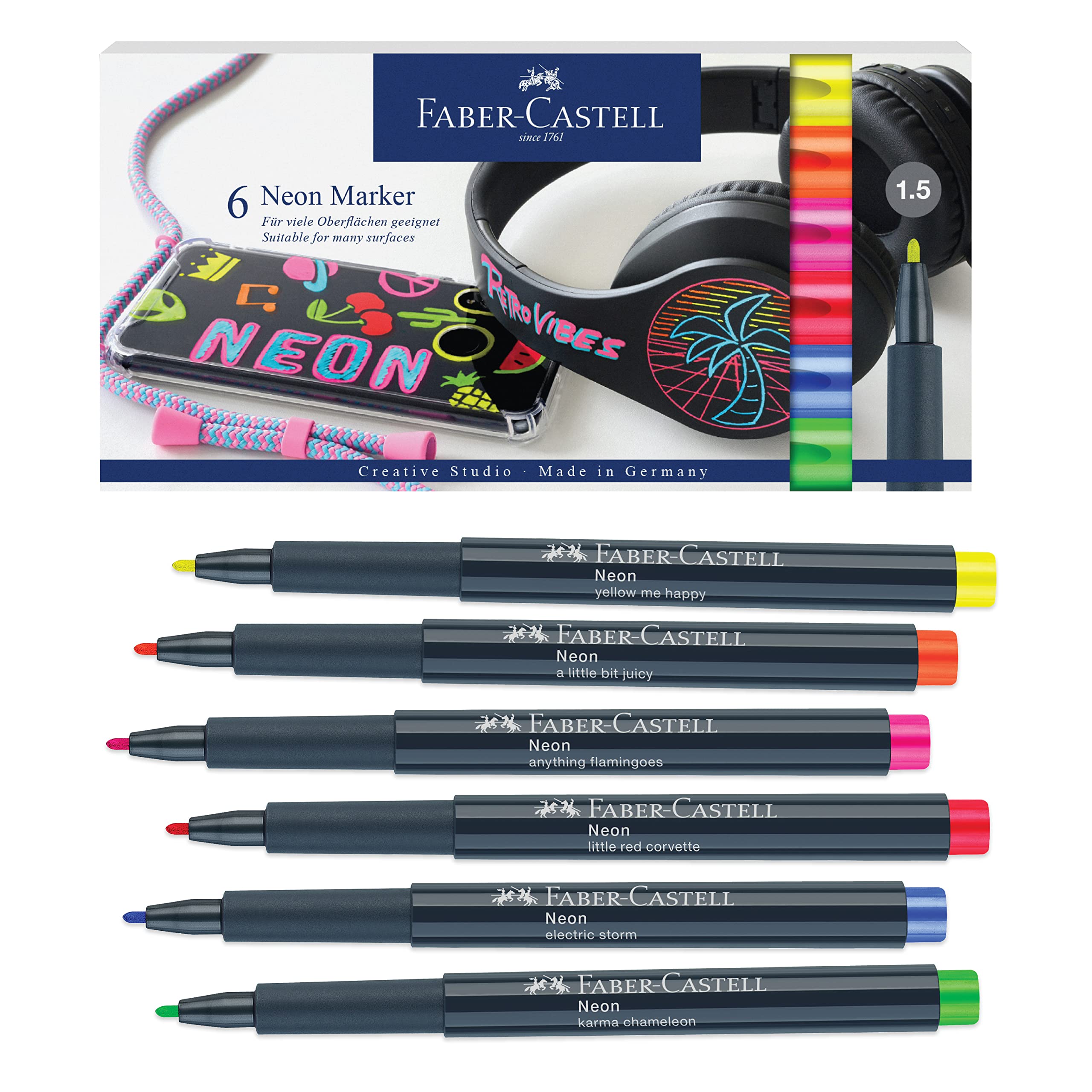 Faber-​Castell 160806 - Marqueur fluo, marqueur de mise en page, étui de 6
