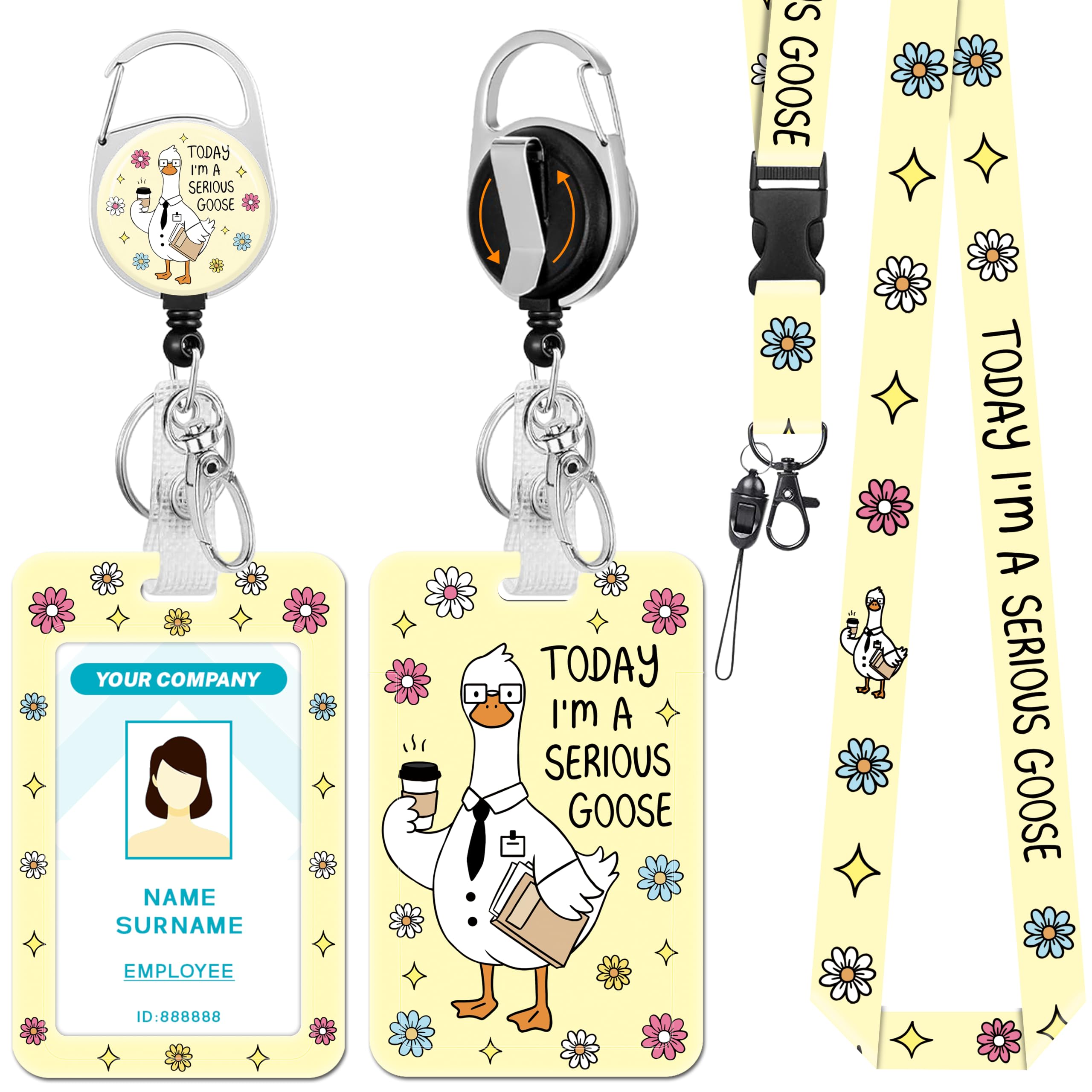 Hancynir Goose Lanyards for Id Badges, Badge Holder Retractable Reel Clip