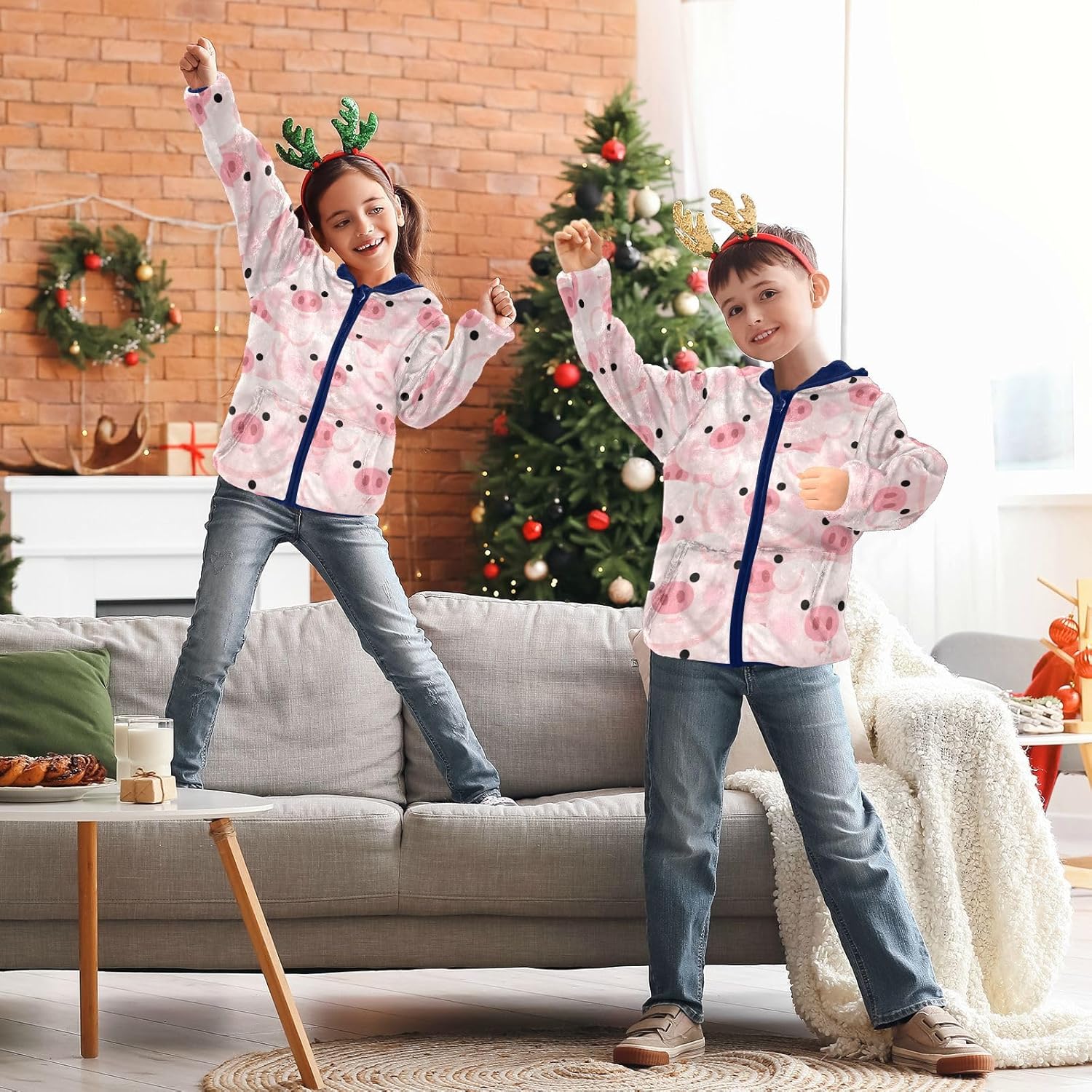 Cartoon Cute Pig Pink Toddler Light Jackets Outerwear Jackets Navy Blue Baby Boys Hoodie