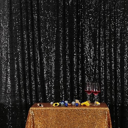 Miniatura 7 de Poise3EHome Telón de fondo de lentejuelas negras, cortina de fondo de lentejuelas de 8 x 10 pies para decoración de fiestas