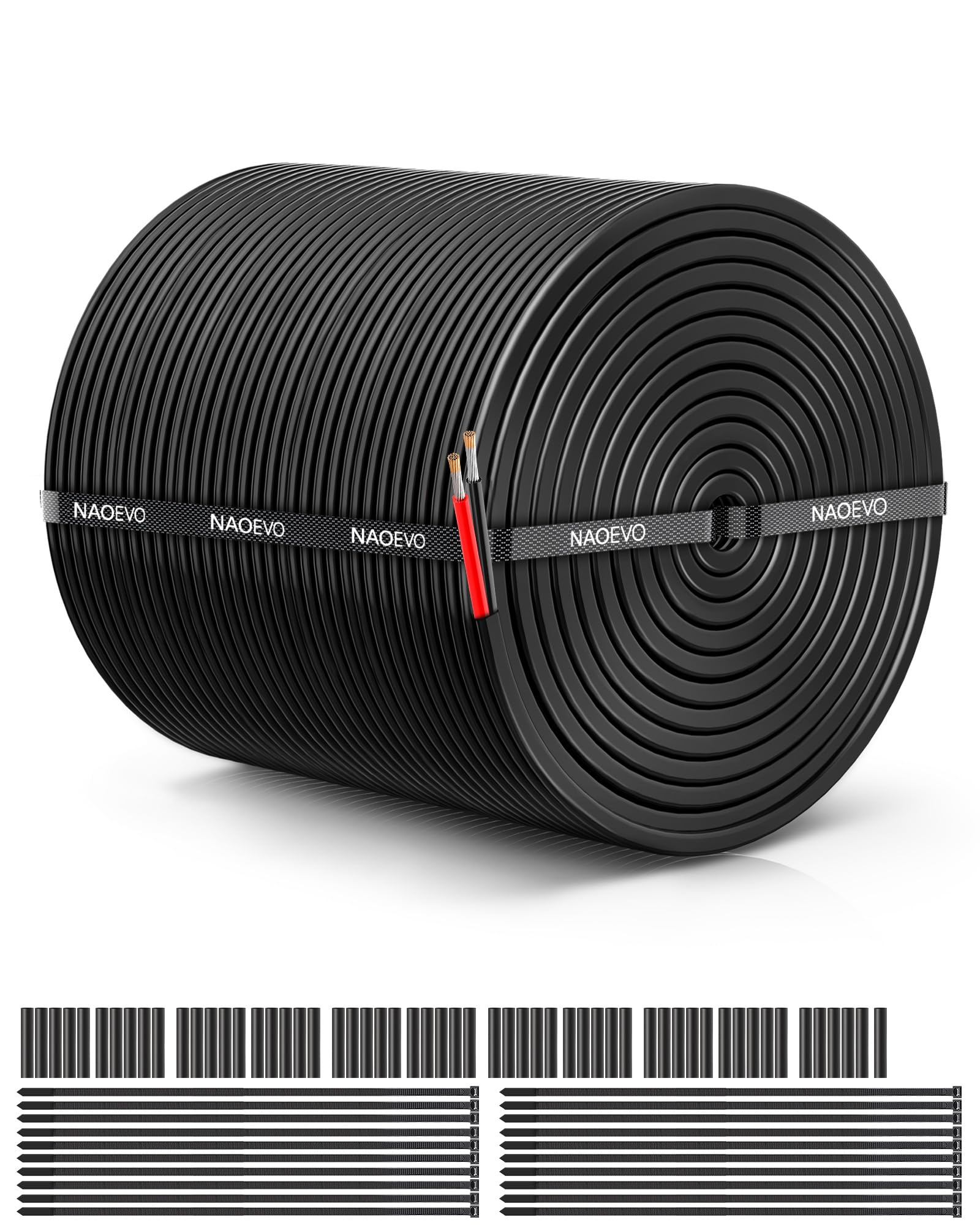 NAOEVO 20 Gauge Wire 2 Conductor Electrical Wire, 20 AWG Stranded PVC Cord, 12V Low Voltage/Tinned Copper/Flexible Cable for Automotive Wiring, Lamp Cord, Marine Cable (300FT)