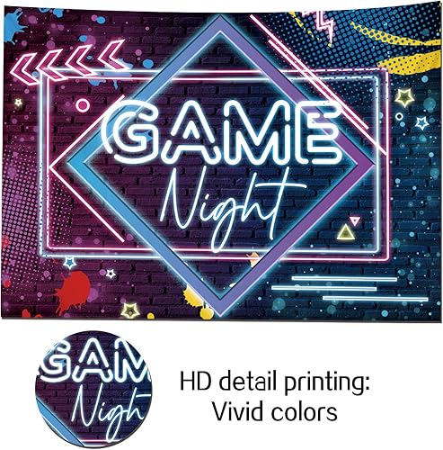 Miniatura 3 de Telones de fondo de fotografía de neón brillante de 5 x 3 pies para juego en decoración de fiesta de cumpleaños, fiesta de pijamas, fiesta de