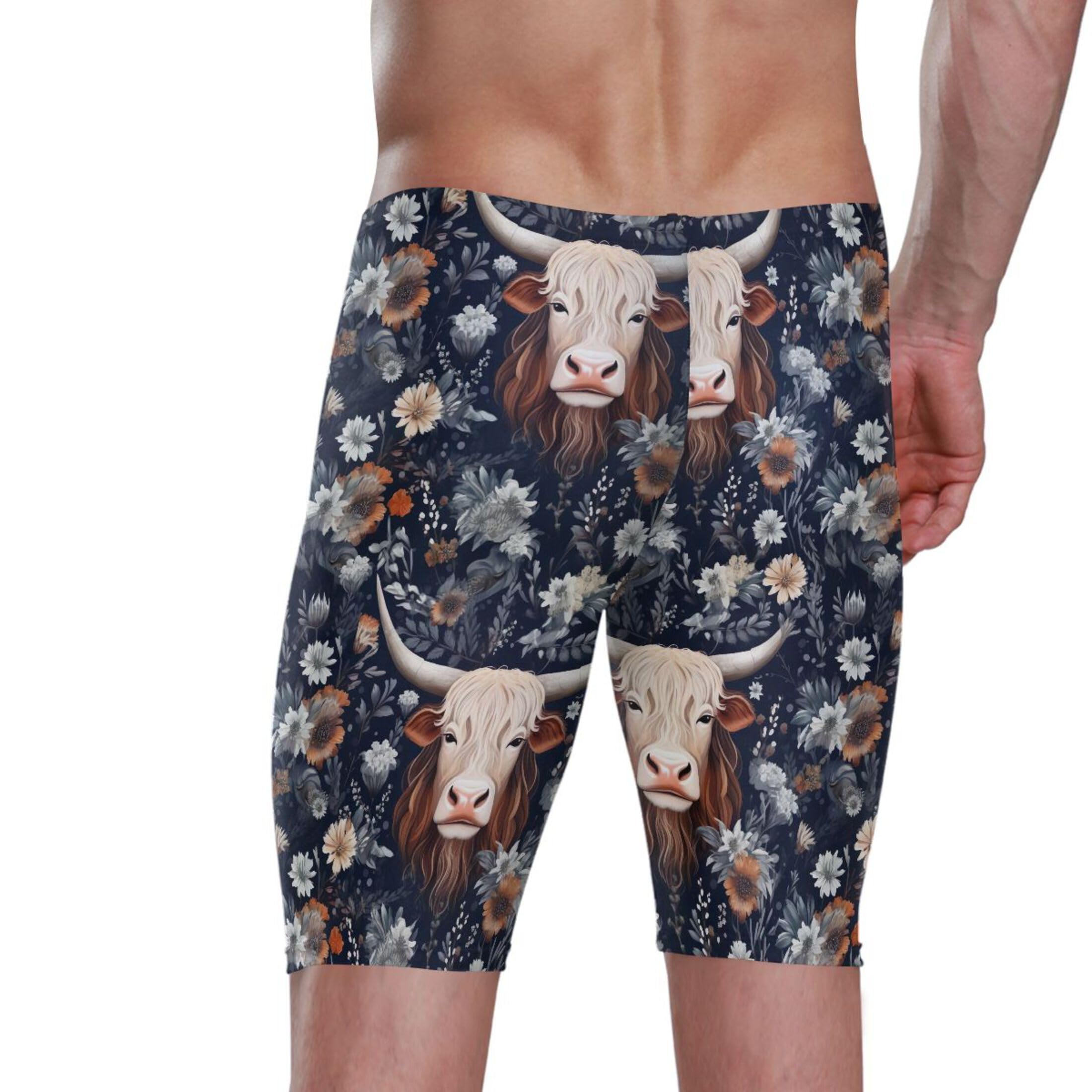 Highland Cow Flowers Animal Men's Swim Jammers Swimsuit M B0403264