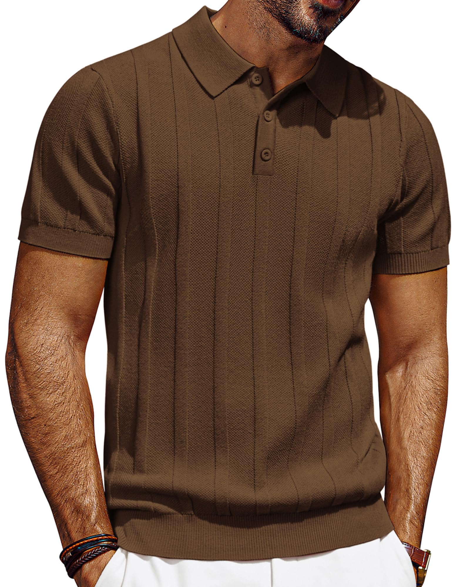 PJ PAUL JONES Polo da uomo a maniche corte, in maglia, con bottone, polo da golf