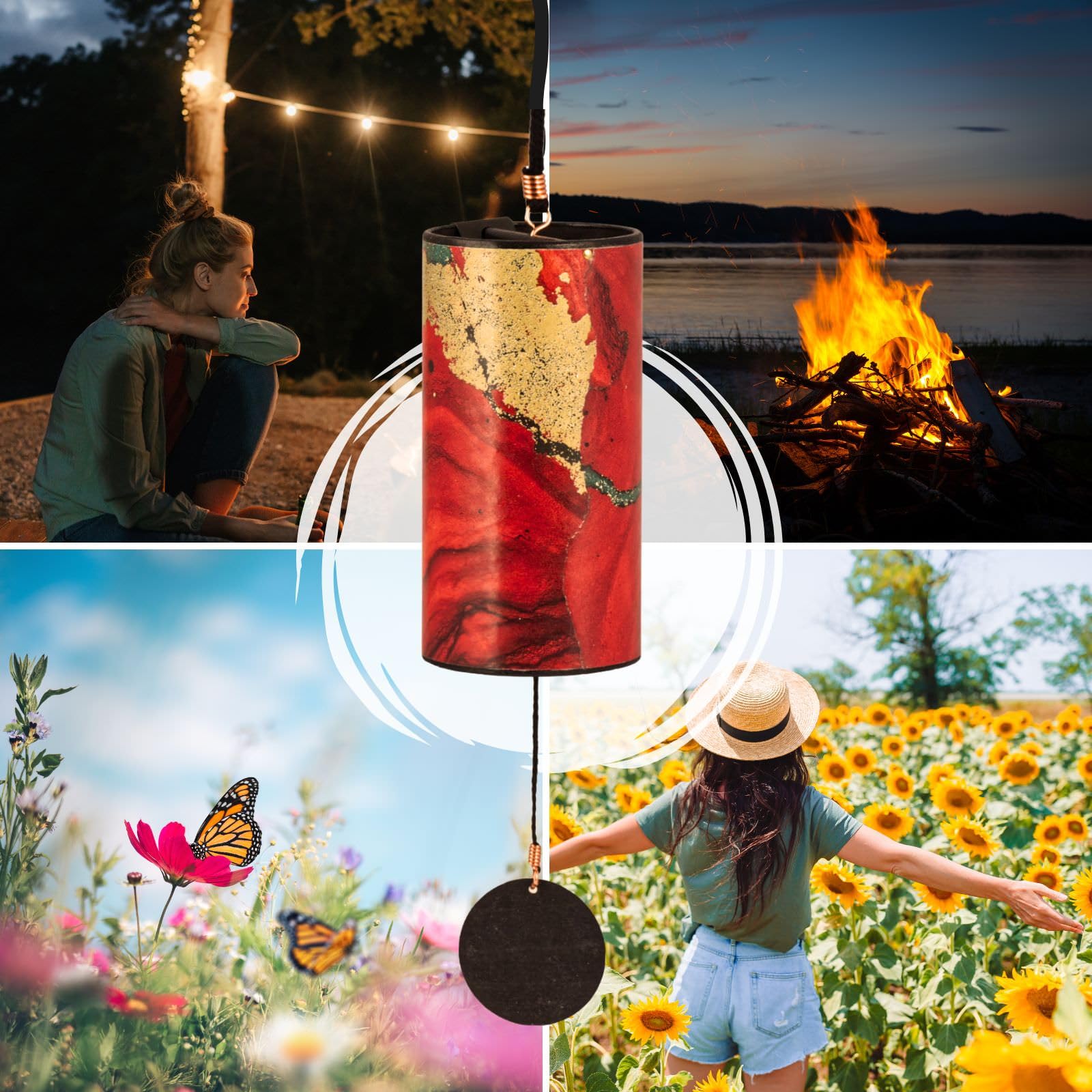 Zaphir Klangspiel Sunray Sommer | Windspiel Geschenkverpackung in Schwarz - Chimes als Geschenk für Yoga, Kinder und Meditation in Rot