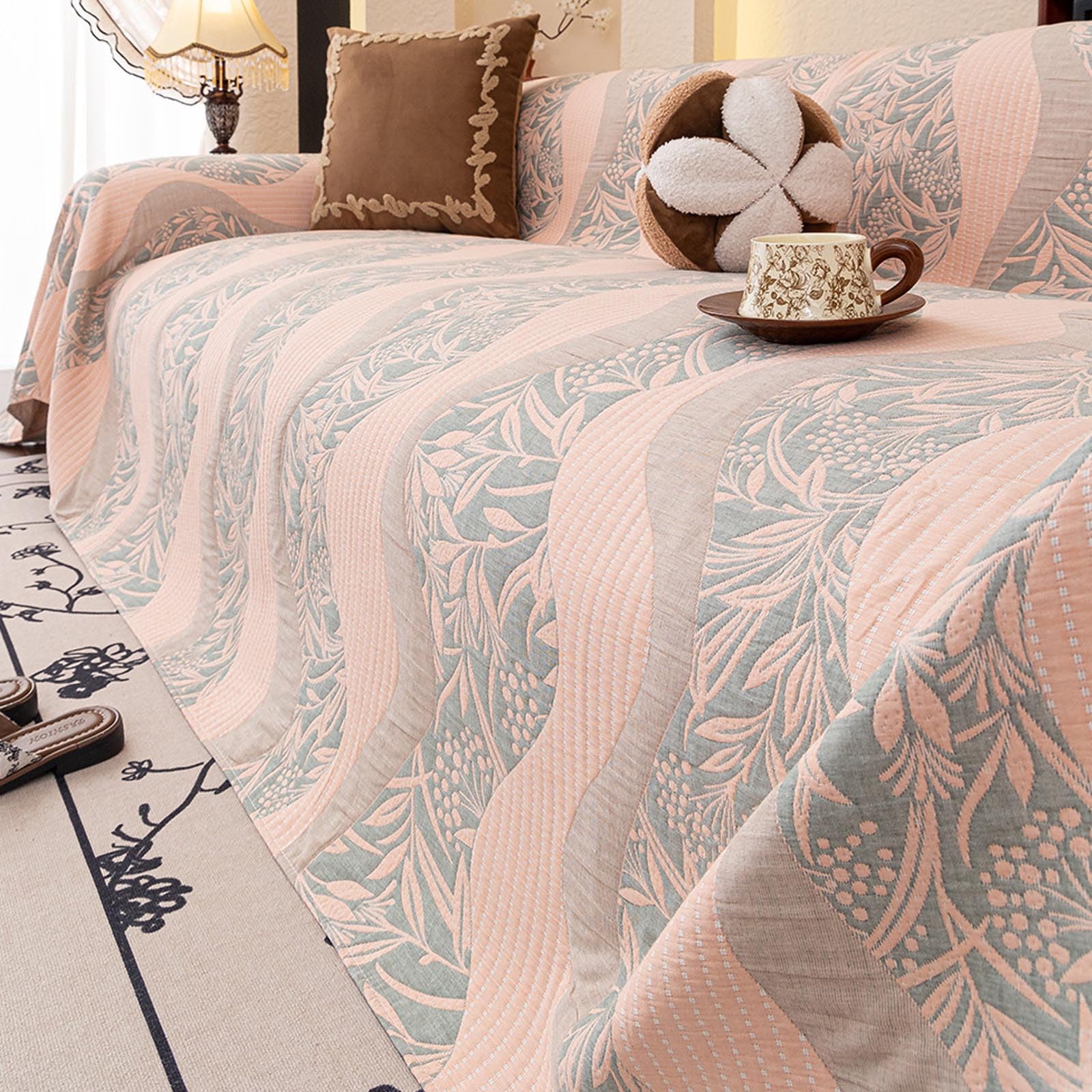 Housse de canapé matelassée en coton lavé doux et drapé naturel