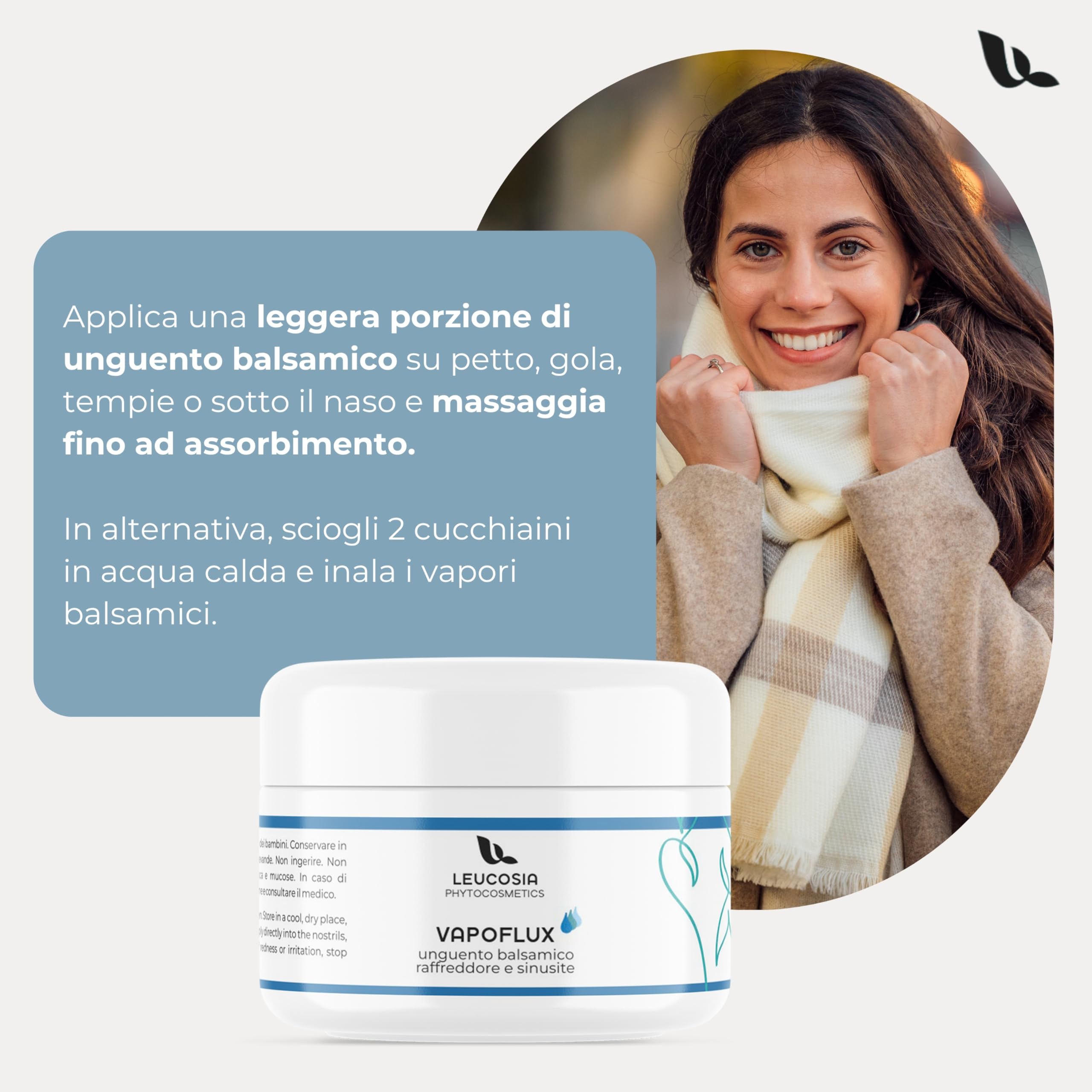 VapoFlux Unguento Balsamico Naturale 50 ml, Supporto per le Vie Respiratorie con Oli Essenziali di Eucalipto, Tea Tree e Menta, Decongestionante e Fluidificante