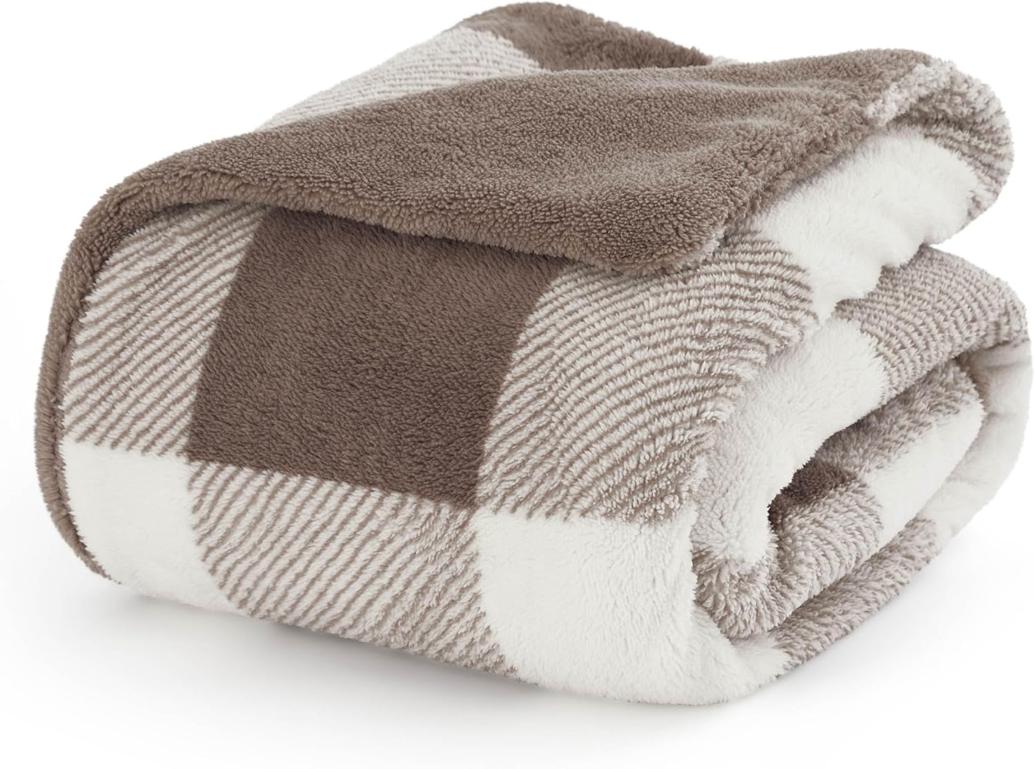 Bedsure Thick Warm Sherpa Blanket for Winter, Cozy Soft Brown Plaid Throw Blanket for Couch, Cute Printed Sherpa Fleece Blanket Gift for Kids, Girls, Women, Men, 50"x60" Plaid-brown Plaid