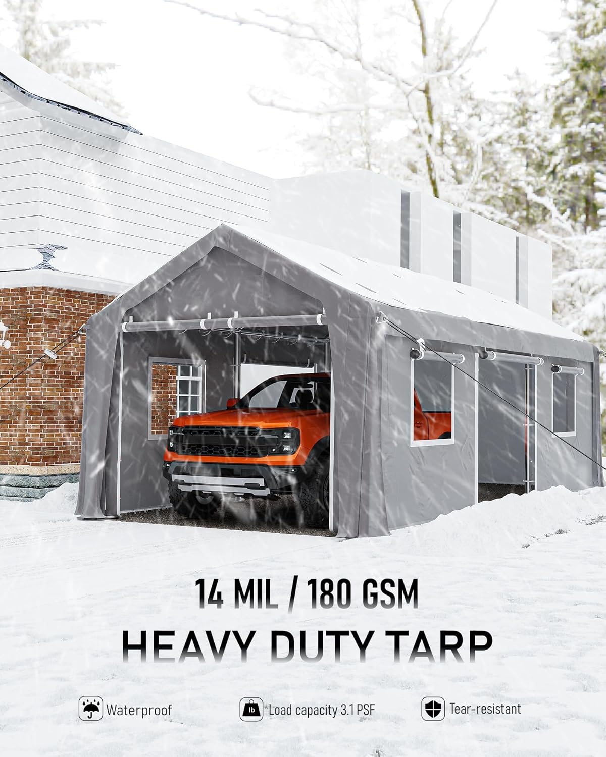 10 x 20x 10 Portable Garage, Heavy Duty Carport with 180G Side Walls, Front and Rear Doors, Car Shelter for Trucks, Boats, and SUVs - White 10 x 20x 10 Portable Garage, Heavy Duty Carport with 180G Side Walls, Front and Rear Doors, Car Shelter for Trucks, Boats, and SUVs - White
