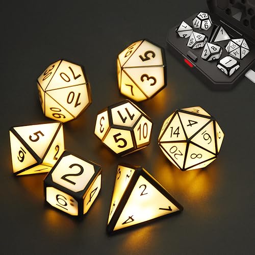 HTPOW Juego de 7 dados DND con luz USB recargables para juegos de rol con caja de carga agitar para iluminar dados LED para juegos de mesa de juegos