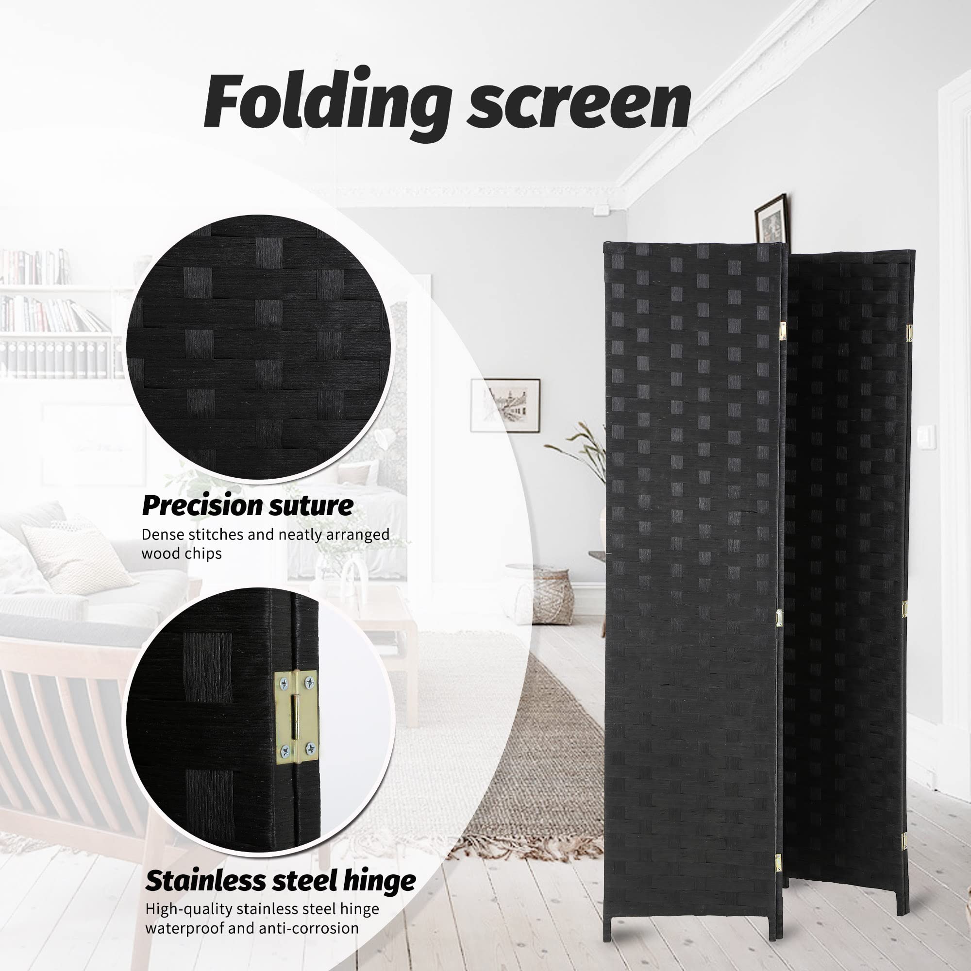 Buy Room Divider,6FT 4 Panels Wall Divider Privacy Screen Wood Mesh